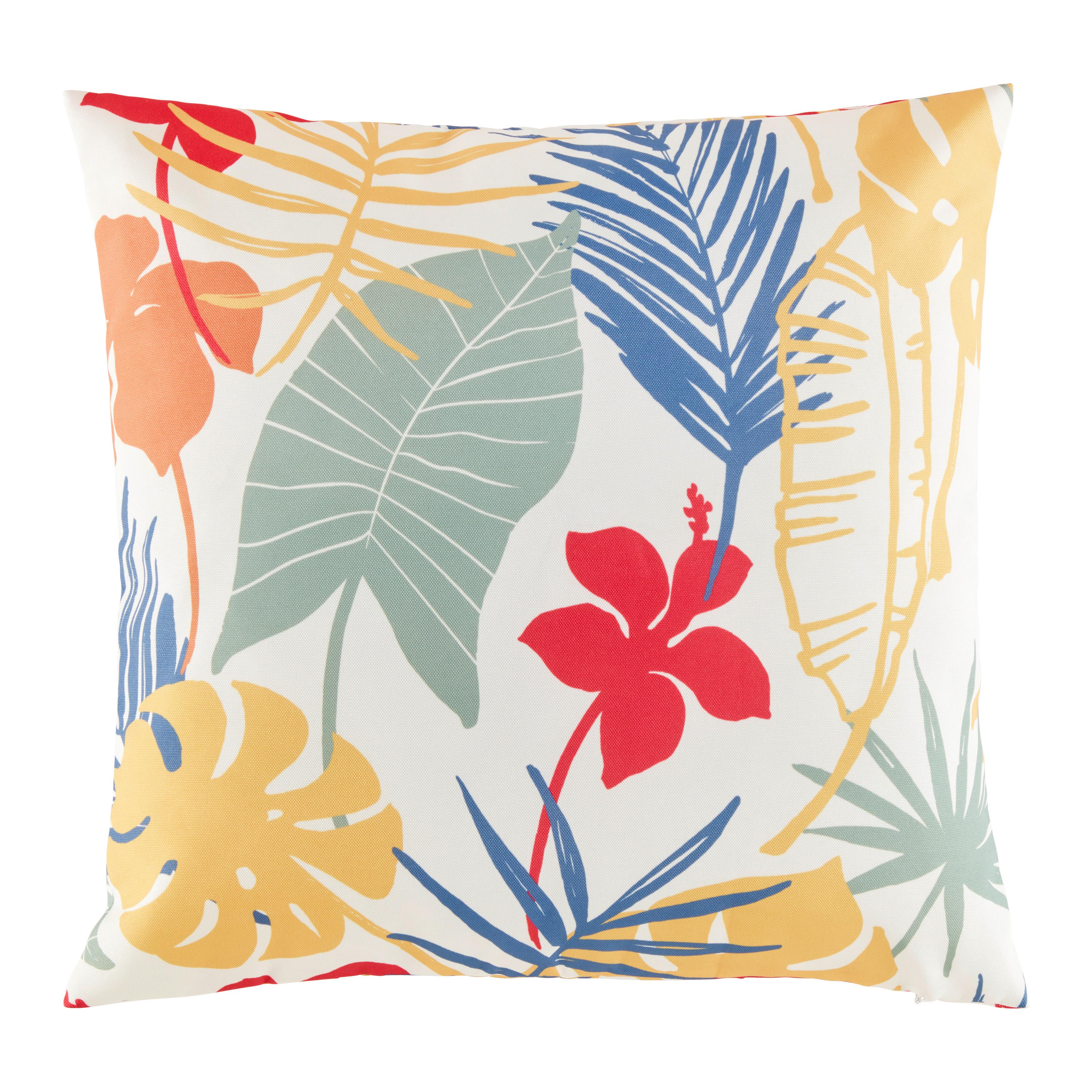 Outdoor-Kissen Palmblatt Gelb/Blau/Pink ca. 45x45cm - Blau/Pink, Konventionell, Textil (45/45cm) - Modern Living