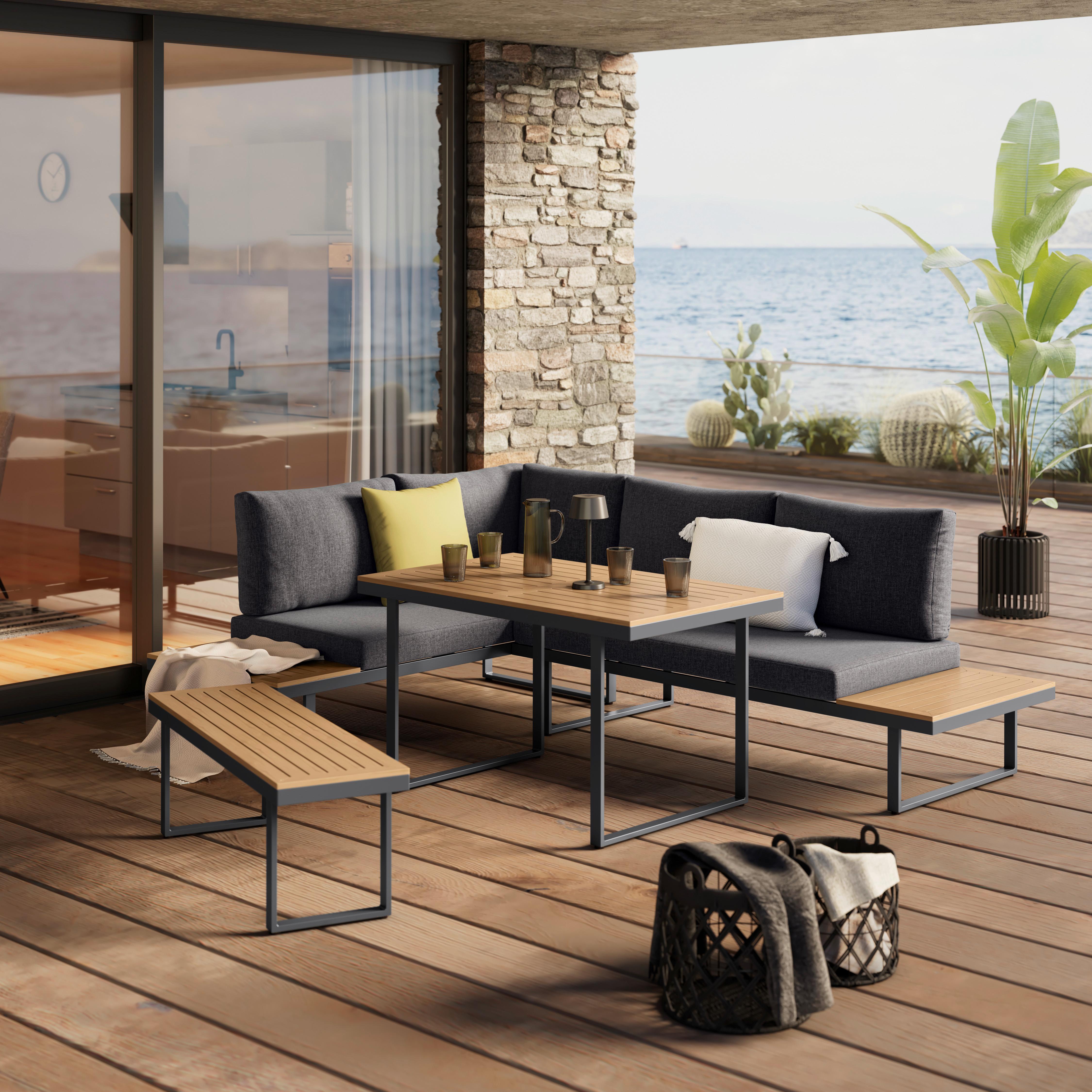 Loungegarnitur Hottie Naturfarben/Grau, 4-tlg. - Dunkelgrau/Naturfarben, MODERN, Kunststoff/Textil - Based