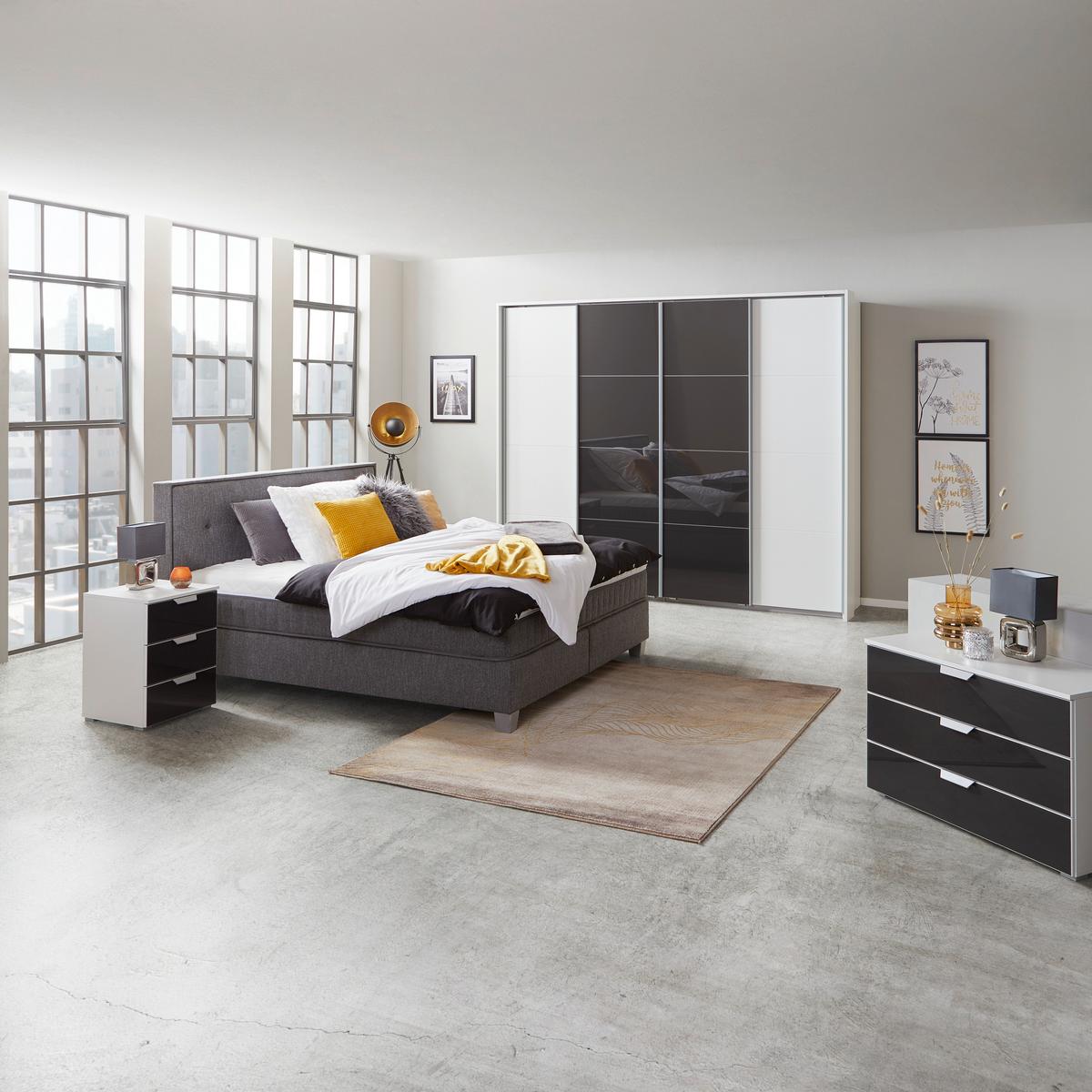 Dulap cu uși glisante BENSHEIM 361/230 - alb/gri închis, Modern, sticlă/material pe bază de lemn (361/230/62cm) - James Wood