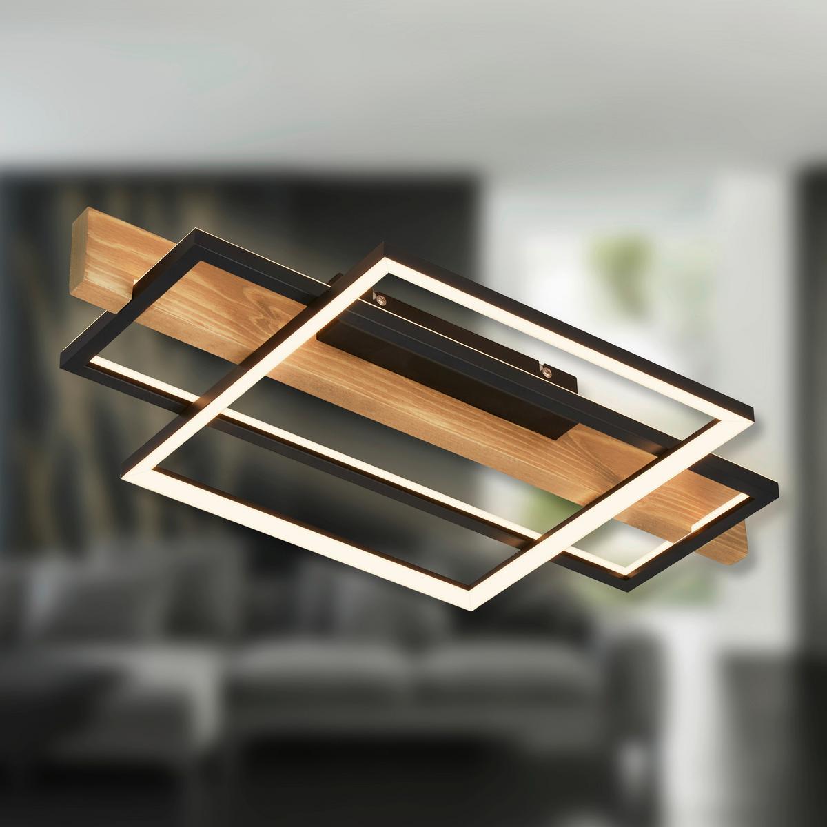 LAMPA SUFITOWA LED 3839014 CADRE 32 W - kolor dębowy/czarny, Natur, metal/drewno (55/30/8cm) - Briloner