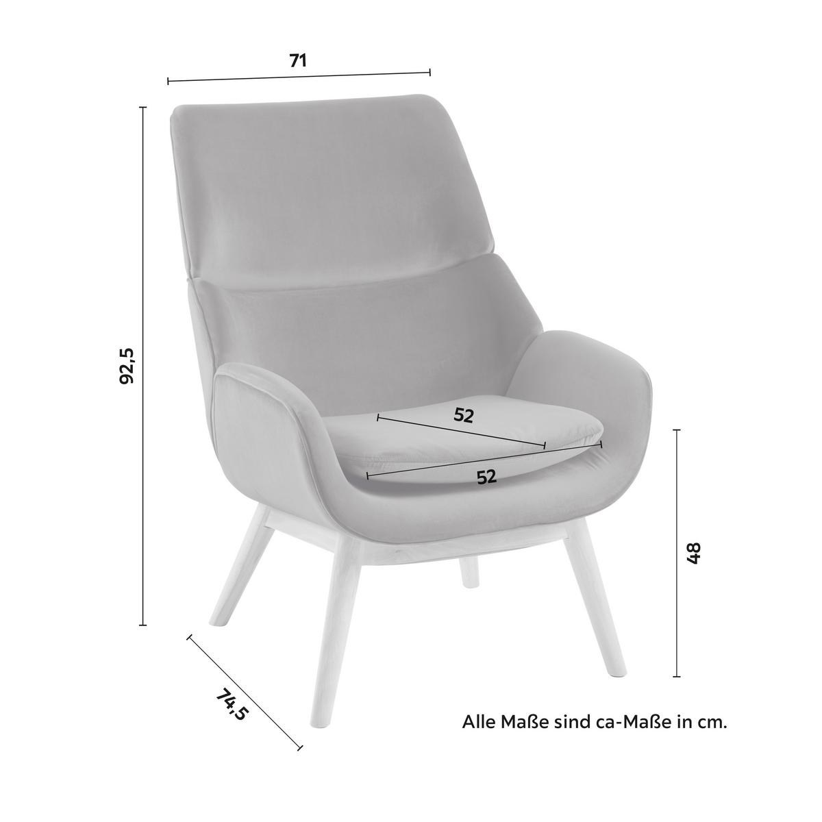 Relaxsessel Felia ca. 71x92,5x79 cm Samt Grau - Buchefarben/Grau, MODERN, Holz/Textil (71/92,5/79cm) - Bessagi Home