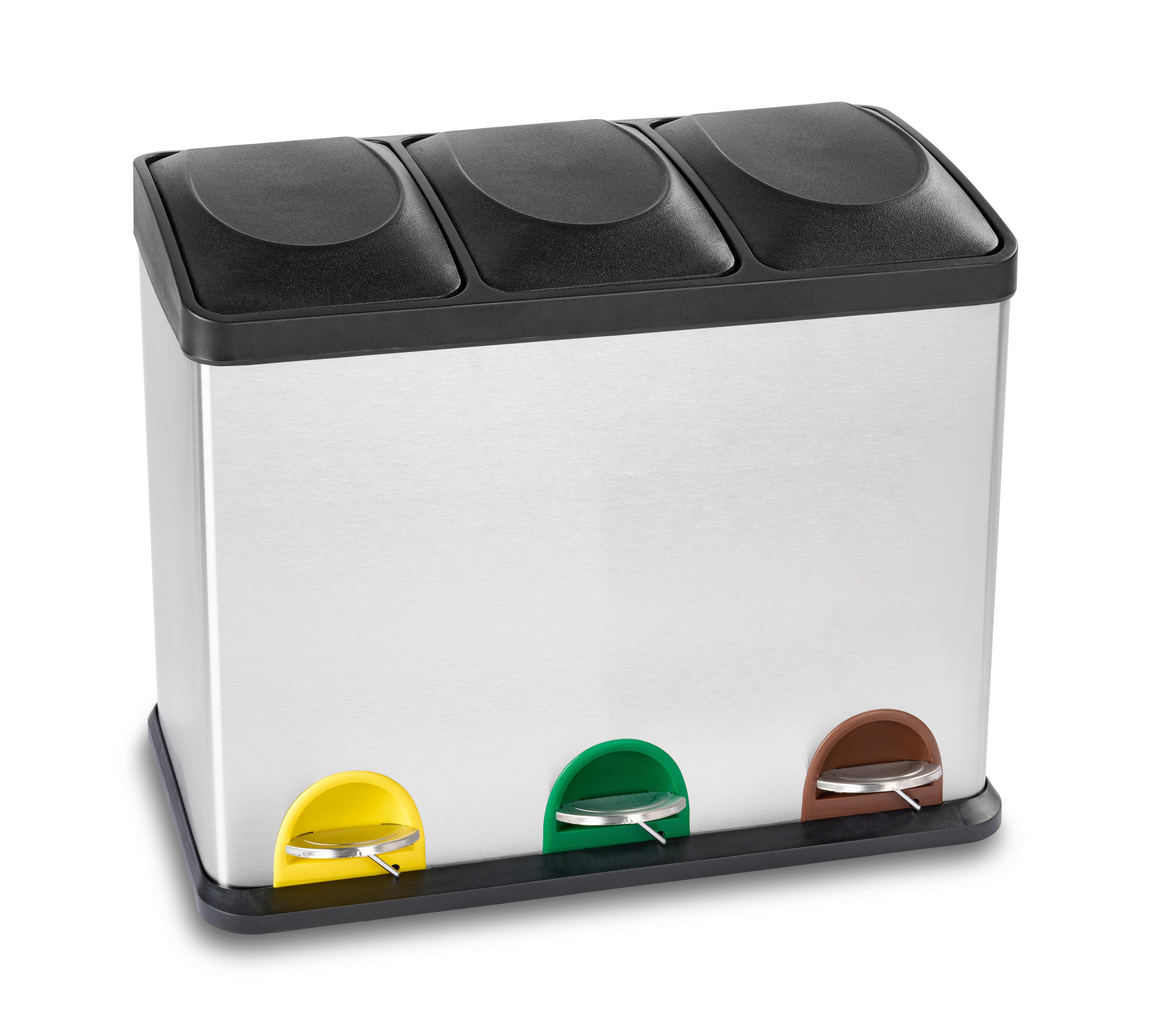 Treteimer Kai in Silberfarben ca. 45l - Silberfarben/Schwarz, KONVENTIONELL, Kunststoff/Metall (61/35/47cm) - Modern Living