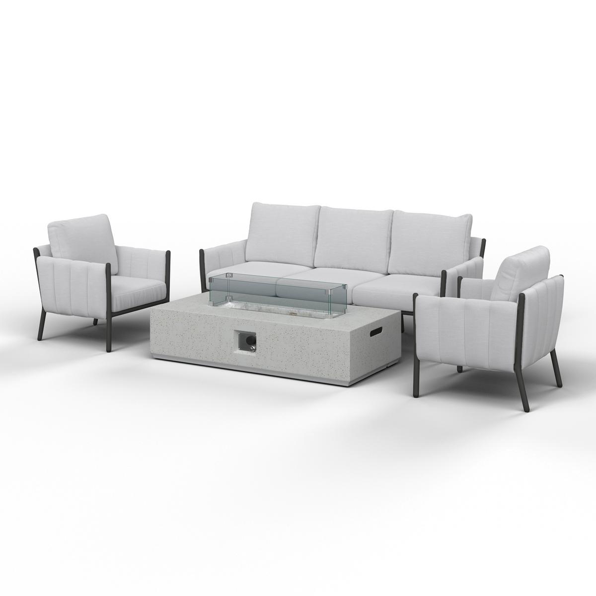 Loungegarnitur Annalotta Out doorstoff/Metall +Abdeckung - Creme/Weiß, MODERN, Glas/Textil (200,5/71,5/80,5cm) - Bessagi Garden