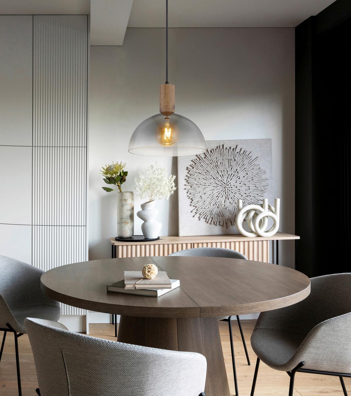 Hängeleuchte 30660146 Romy - Klar/Dunkelbraun, Design, Glas/Holz (30/120cm) - Globo