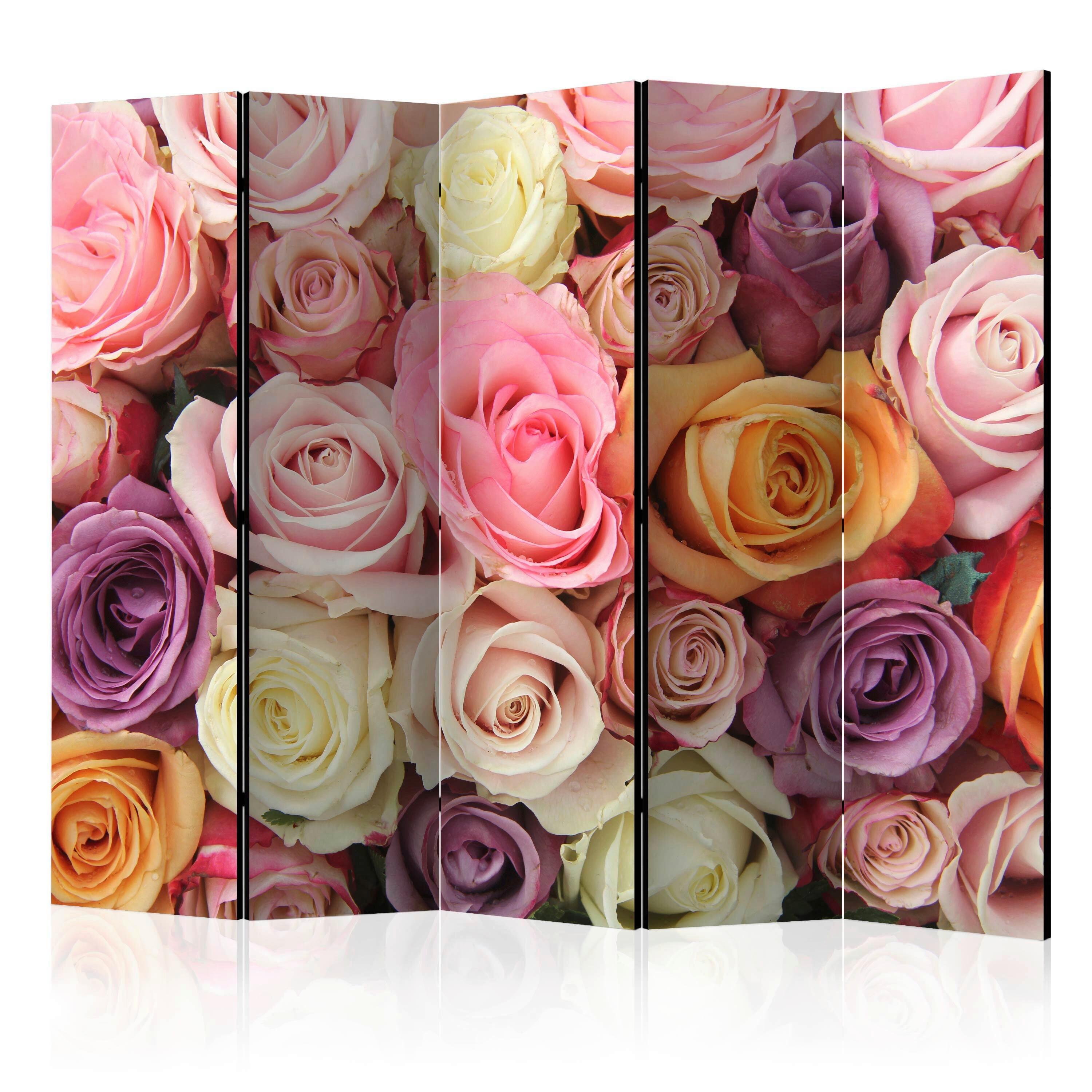 Paravan Pastel Roses Ii, 5-Delni, Dvostranski - vijolična/svetlo roza, Basics, tekstil/les (225/172/3cm) - artgeist
