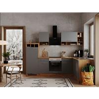 Eckküche Economy Grau/Wildeiche ca. 280x172cm - Wildeiche/Alufarben, Basics, Holzwerkstoff/Metall (280/172cm) - Respekta