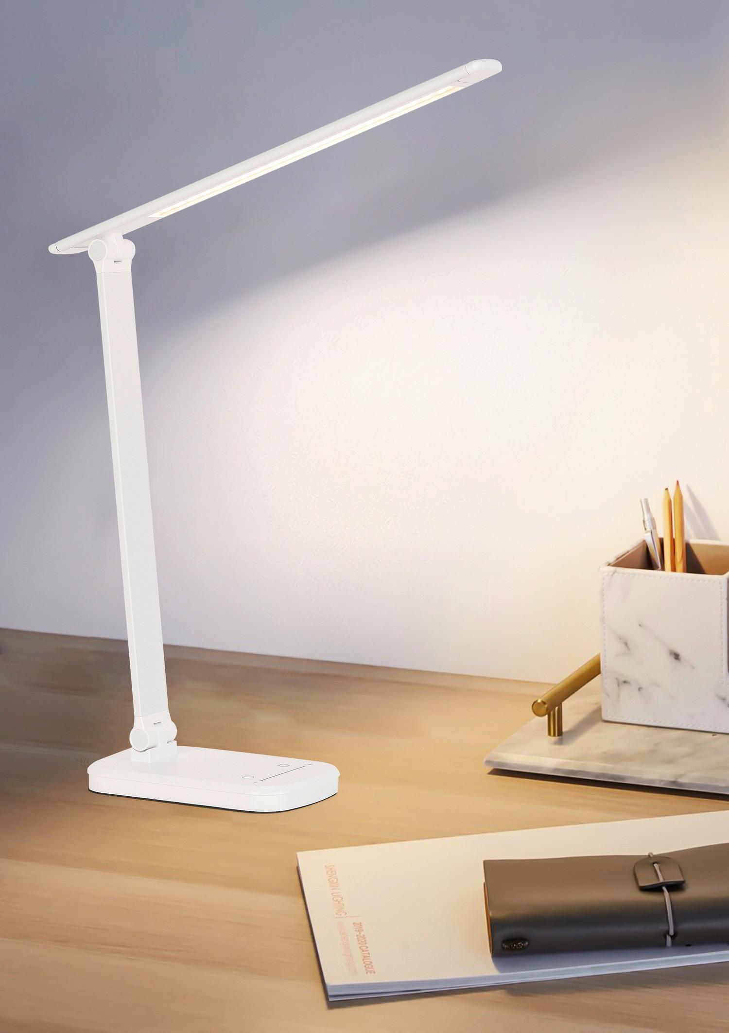 LED Asztali Lámpa Tomi - fehér, Modern, műanyag/fém (38,5/10,2/35,9cm) - Mömax