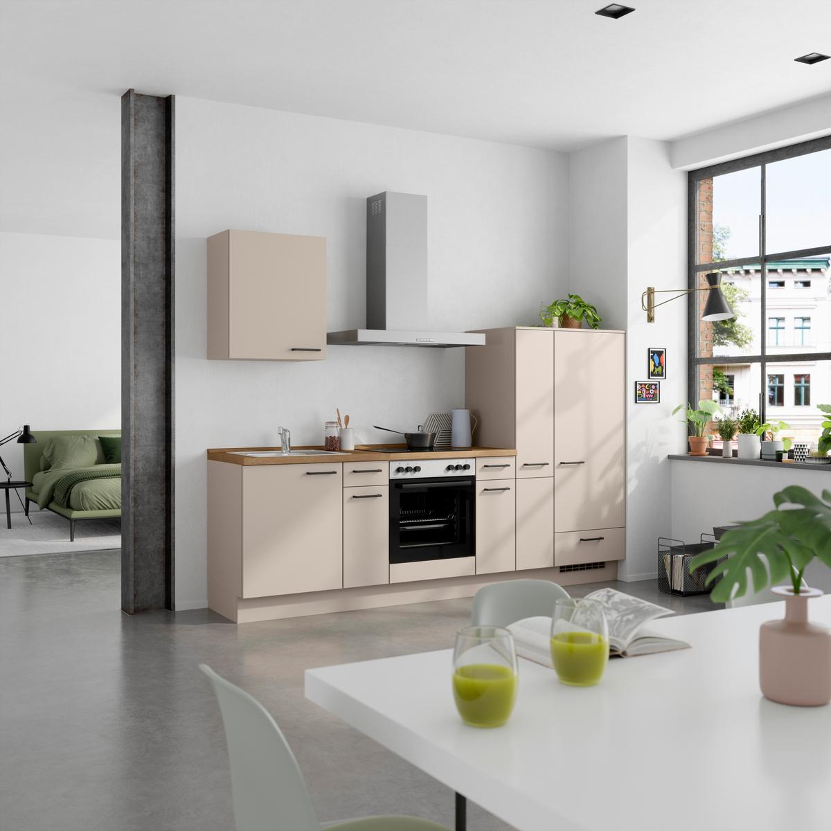 Küchenleerblock Easytouch Low o. Geräte Sandfarben - Sandfarben/Eichefarben, MODERN, Holzwerkstoff/Metall (270cm) - Nobilia