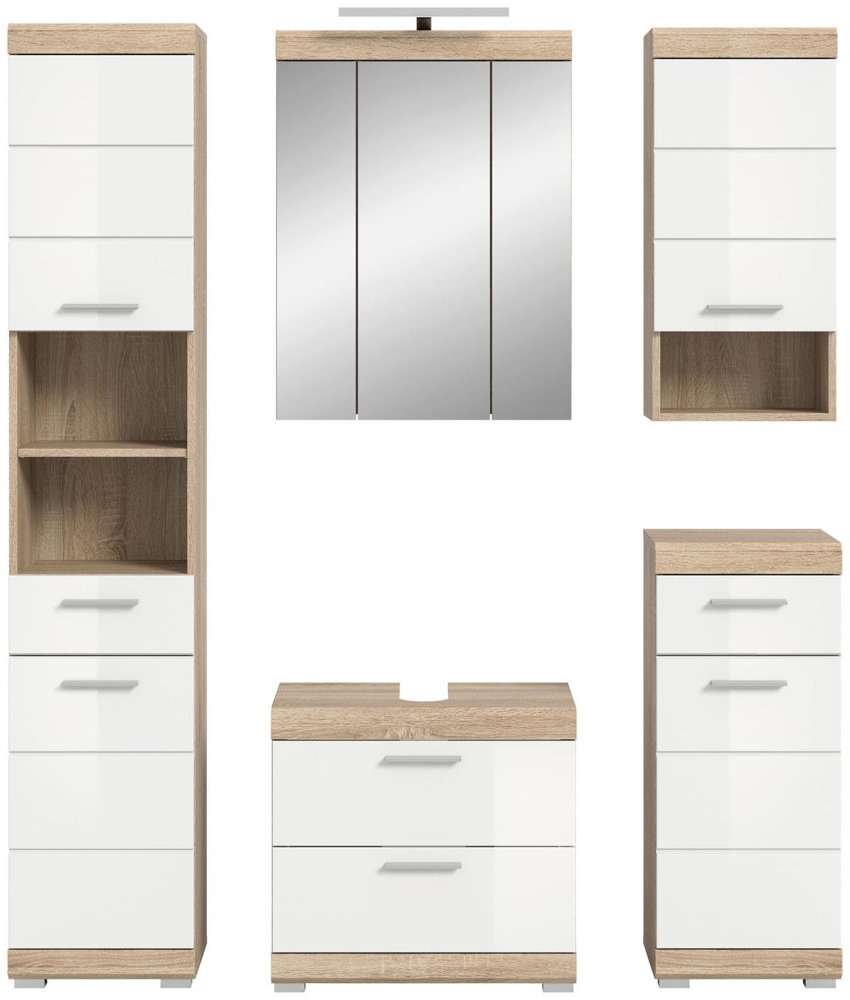 Kopalnica Lambada, Barva Hrasta, Bela, 5-Delna - srebrne barve/bela, Moderno, umetna masa/steklo (134cm) - MID.YOU