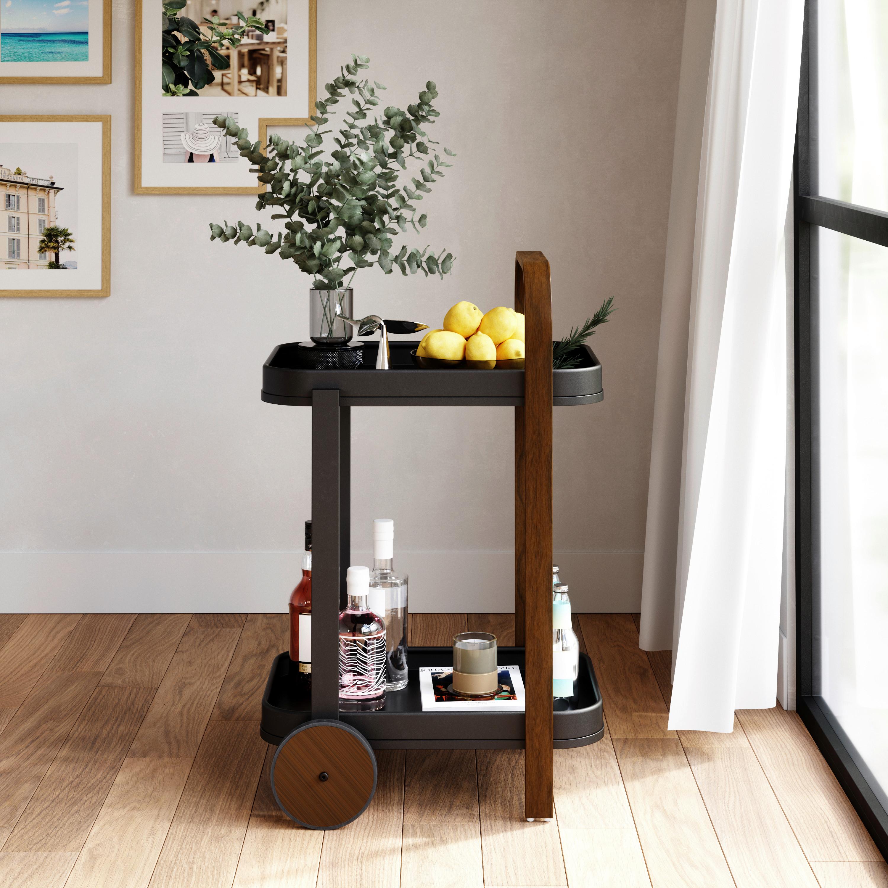 Servierwagen Schwarz/Walnussfarben - Walnussfarben/Schwarz, KONVENTIONELL, Metall (44/80/50cm) - Umbra