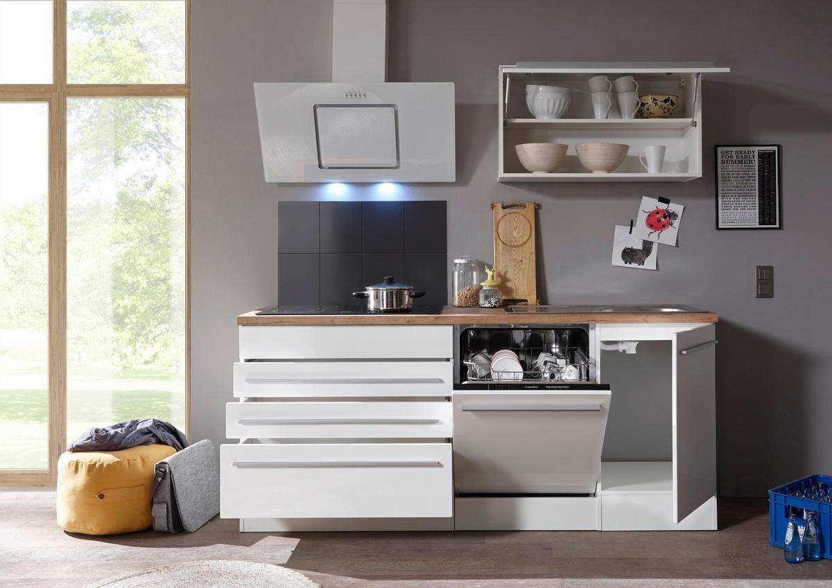 Küchenblock Premium m. Geräten Weiß/Eiche B: ca. 320cm - Eichefarben/Weiß, Basics, Holzwerkstoff (320cm) - Respekta