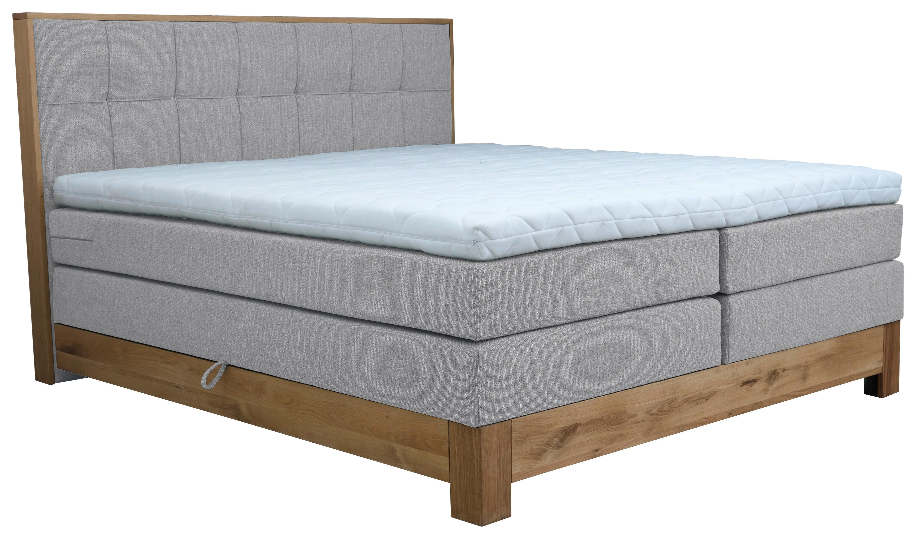 Boxspringbett Cloud Hellgrau ca. 180x200cm - Eichefarben/Hellgrau, KONVENTIONELL, Holz/Holzwerkstoff (180/200cm) - Premium Living