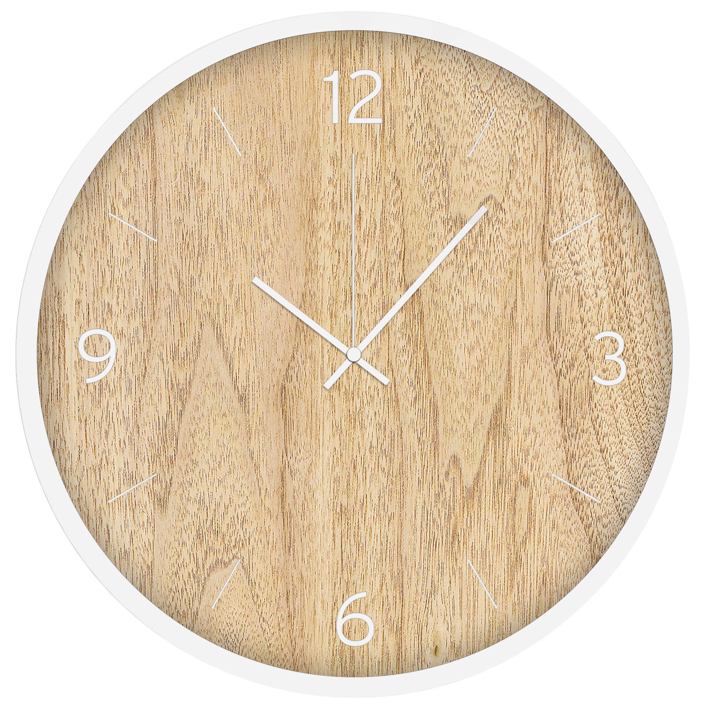 Ceas de perete Kelly D: cca. 50,8 cm - alb/culoare natur, plastic/sticlă (50,8cm) - Modern Living