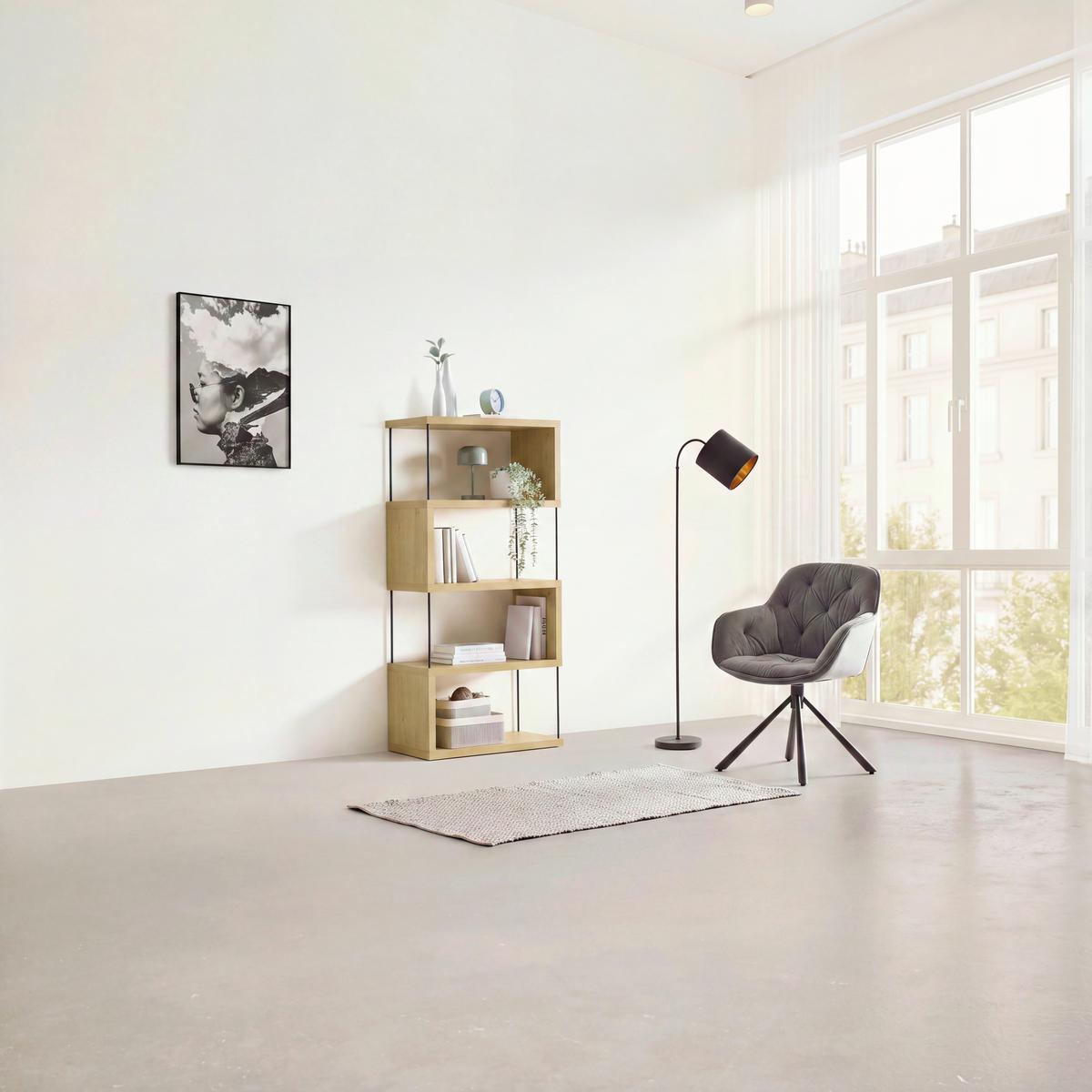 Polica Pinnar - hrast Artisan/crna, Moderno, drvni materijal/metal (66/136,5/33cm) - Modern Living