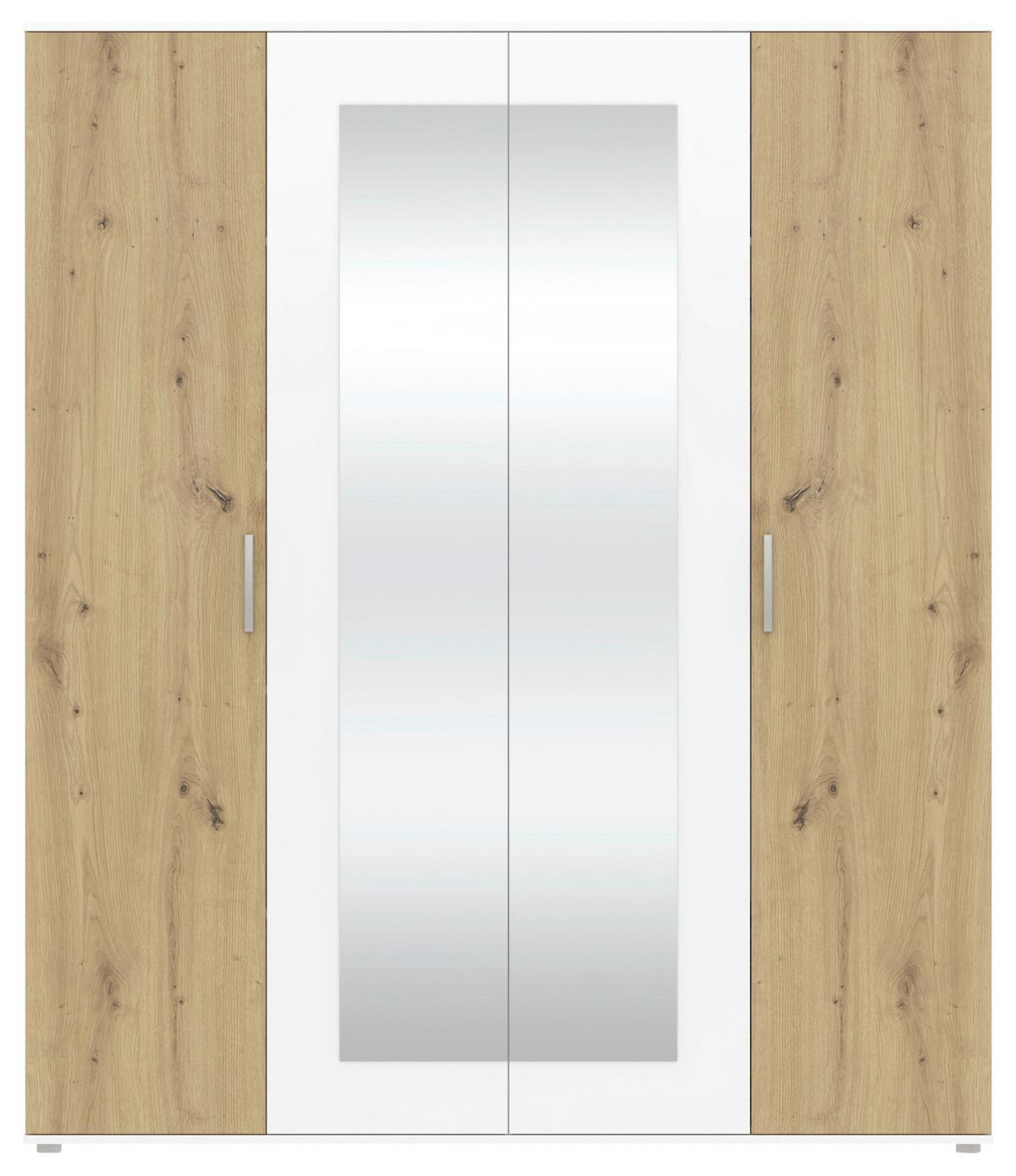 Omara Za Oblačila Jan, Bela, Barva Hrasta - barve kroma/bela, Trend, umetna masa/steklo (180/210/52cm)