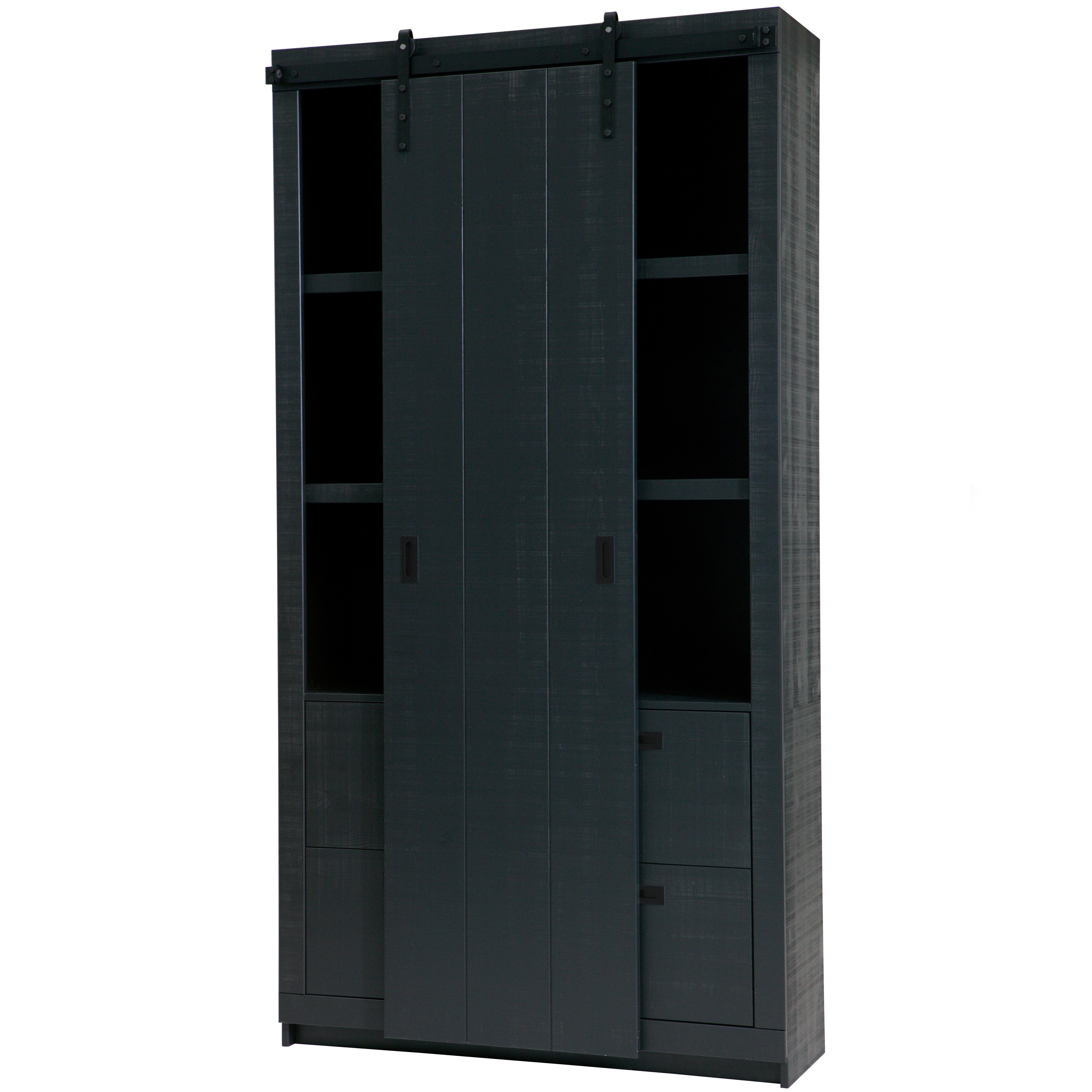 Mehrzweckschrank Slide Barn Schwarz - Schwarz, Design, Holz/Metall (122/230/37cm) - Livetastic