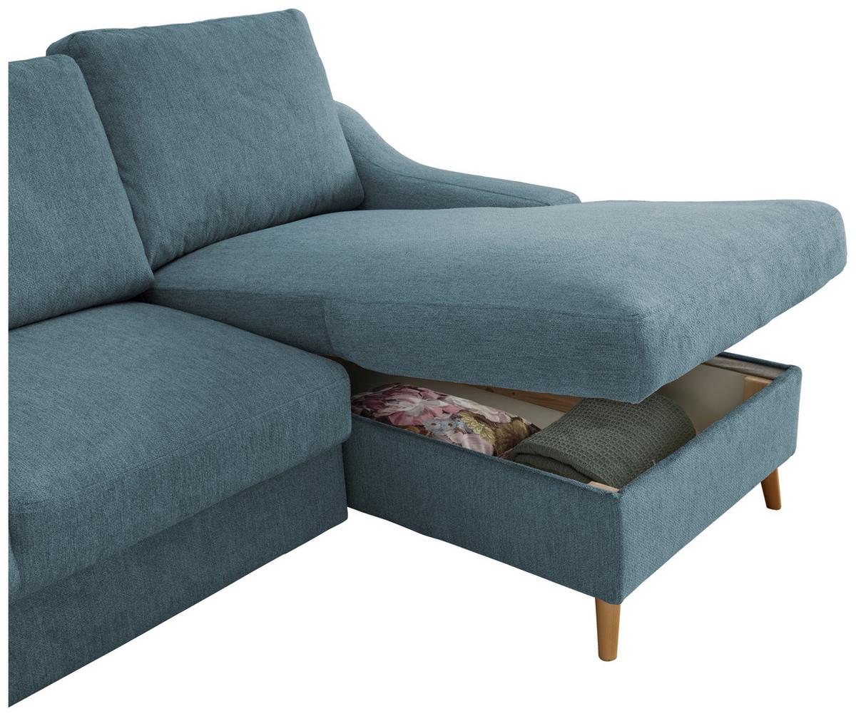 Wohnlandschaft Valentina Blau Mikrofaser - Blau/Schwarz, Design, Holz/Textil (228/150cm) - MID.YOU