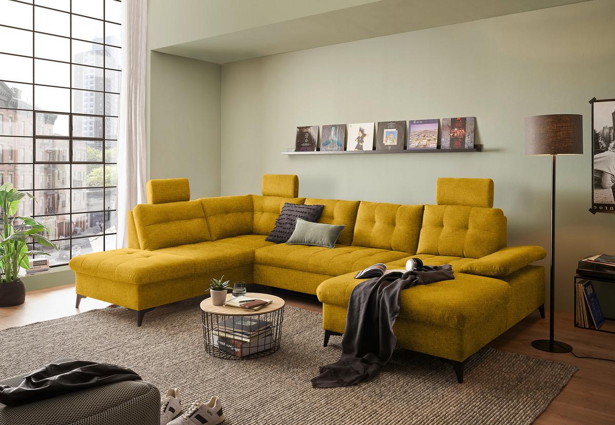 Wohnlandschaft Durban U ca. 218x324x170 cm Gelb - Gelb/Schwarz, KONVENTIONELL, Kunststoff/Textil (218/324/170cm) - MID.YOU