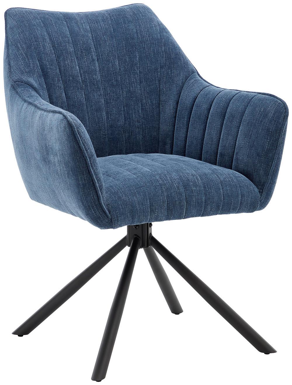 Armlehnstuhl Trient Blau - Blau/Schwarz, MODERN, Textil/Metall (63/88/62cm) - Premium Living