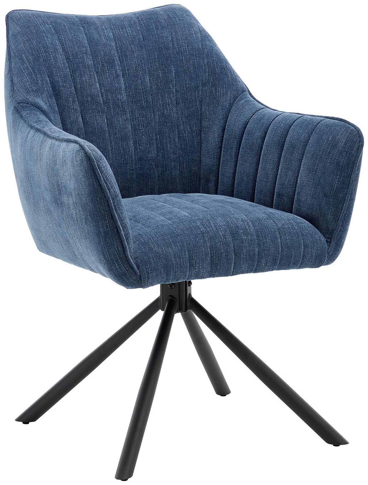 Armlehnstuhl Trient Blau - Blau/Schwarz, MODERN, Textil/Metall (63/88/62cm) - Premium Living