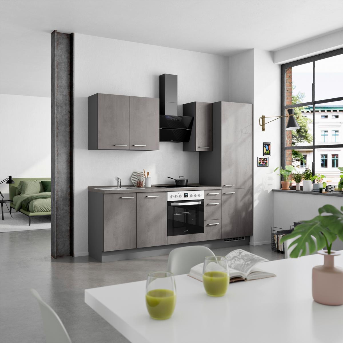 Küchenblock Riva High m. Geräten Schieferfarben - Schieferfarben/Edelstahlfarben, MODERN, Holzwerkstoff/Metall (240cm) - Nobilia