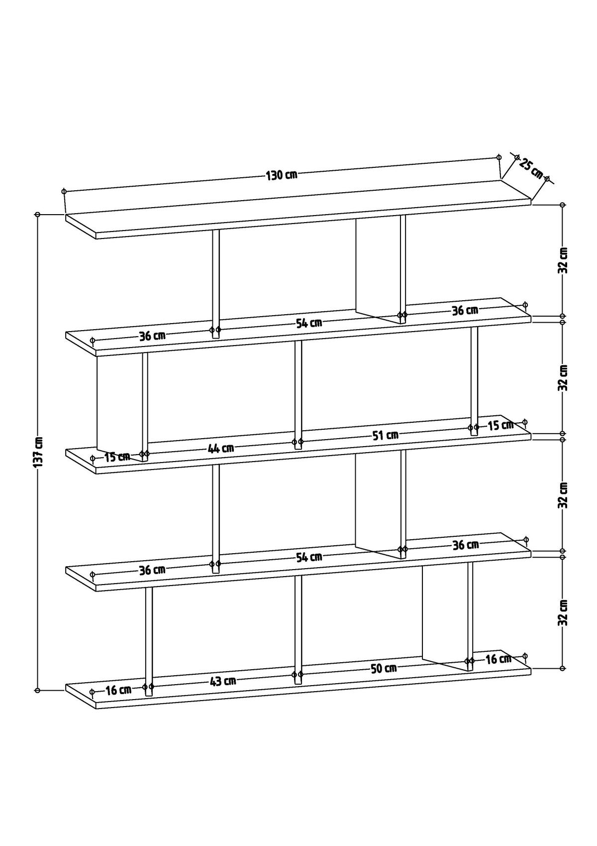Standregal Jorin ca. 130x137 cm Schwarz/Eiche - Eichefarben/Schwarz, Design, Holzwerkstoff (130/137/25cm) - Livetastic