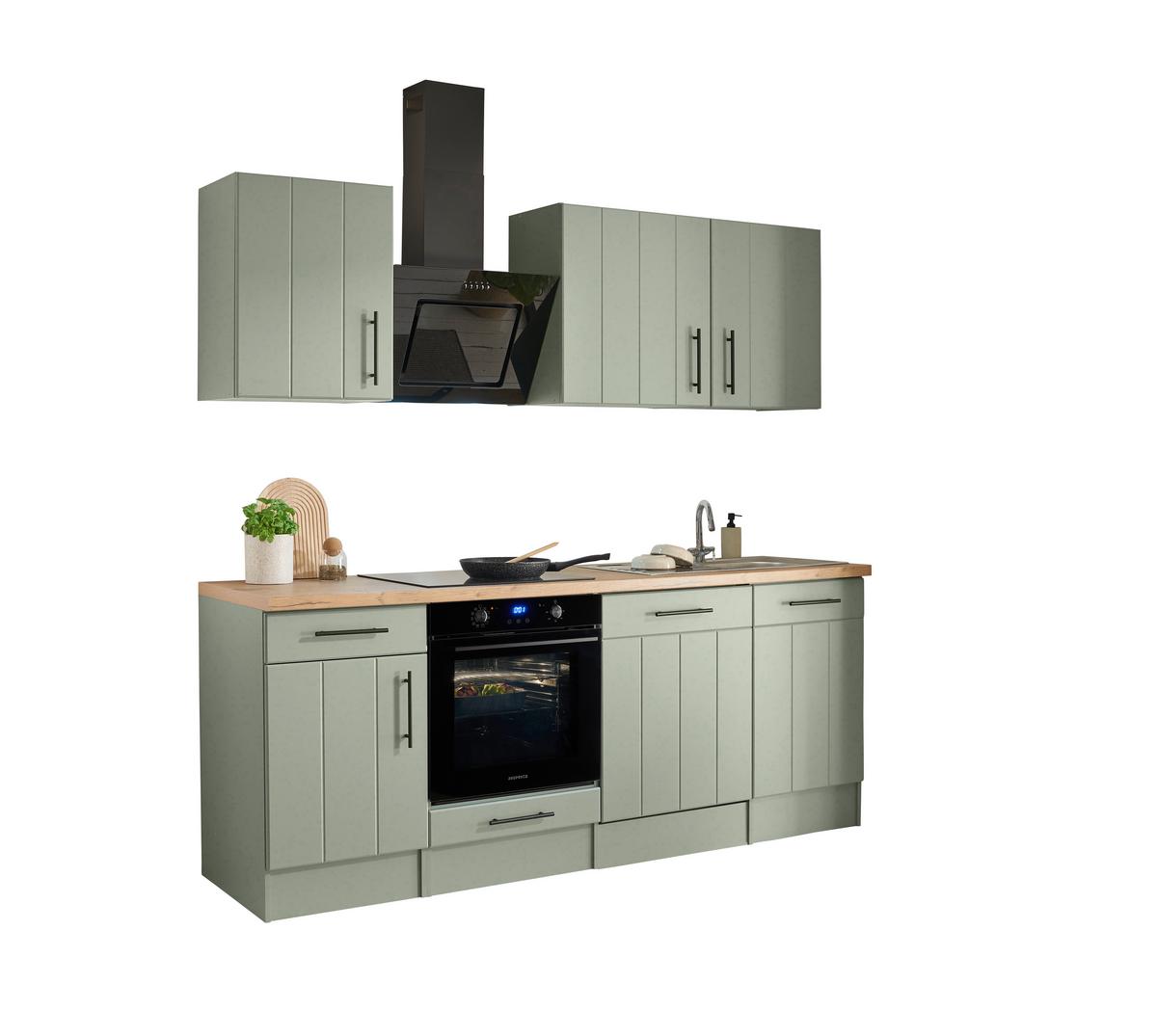 Küchenblock Anton m. Geräten Schilfgrün - Schilfgrün/Wildeiche, Trend, Holzwerkstoff/Metall (220cm) - Respekta
