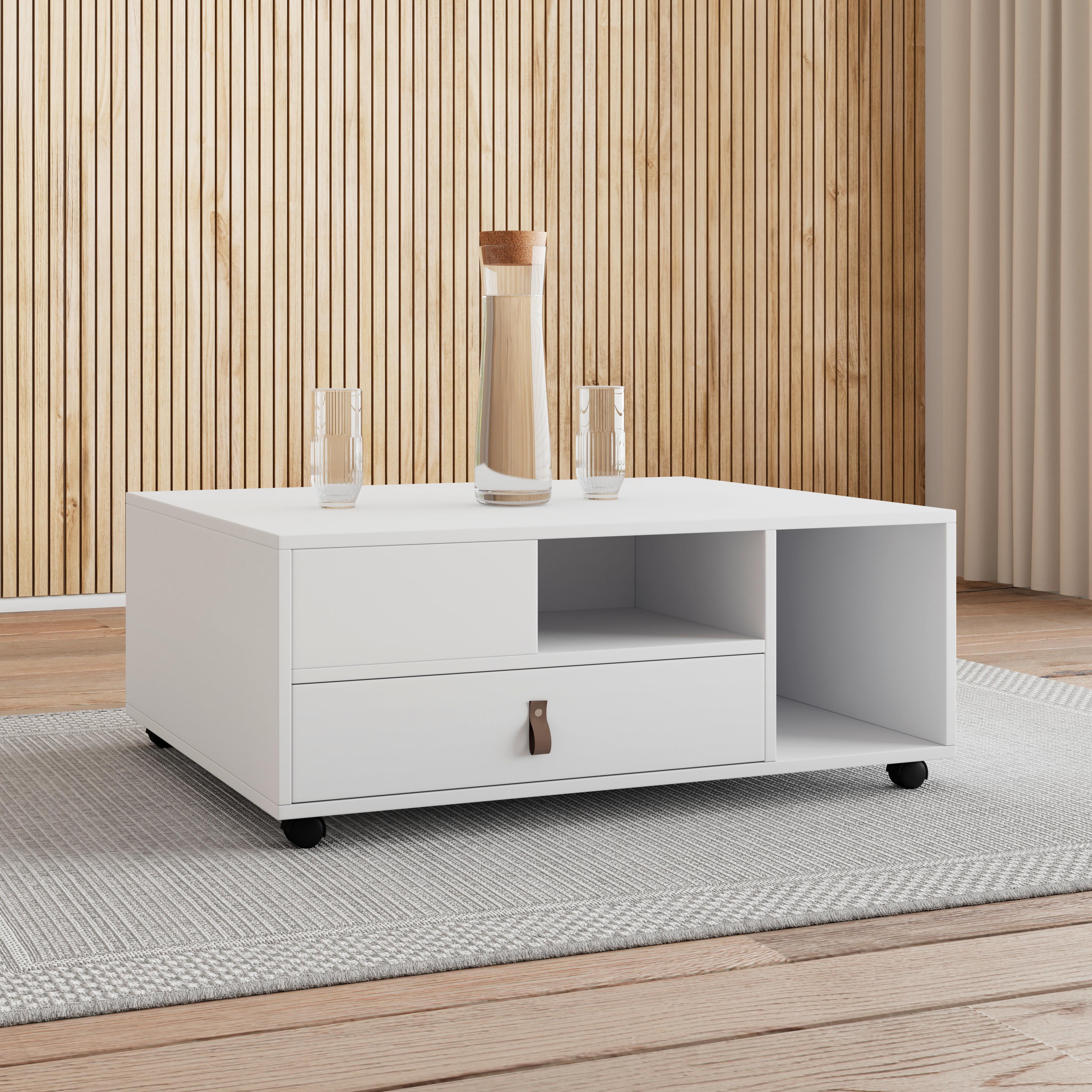 Couchtisch Mick Weiß MDF - Braun/Weiß, MODERN, Holzwerkstoff/Kunststoff (74/88/35cm) - Bessagi Home