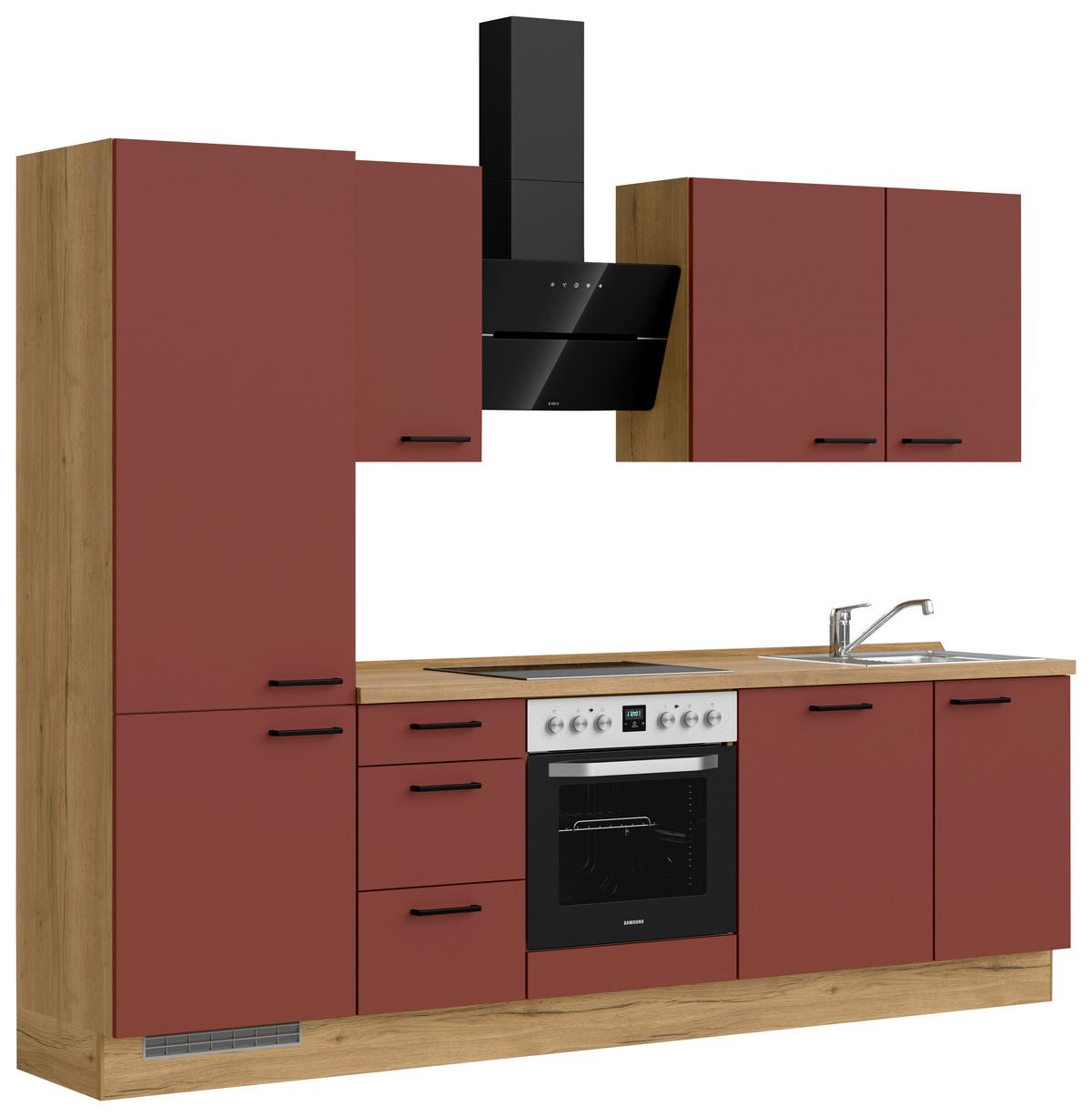Küchenblock Easytouch High m. Geräten Dunkelrot - Eichefarben/Schwarz, MODERN, Holzwerkstoff/Metall (270cm) - Nobilia