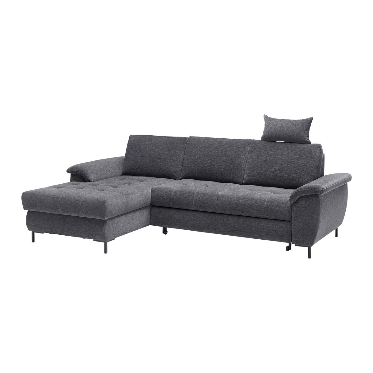 Ecksofa Focus L Grau Chenille - Schwarz/Grau, KONVENTIONELL, Holz/Textil (256/167cm) - Based