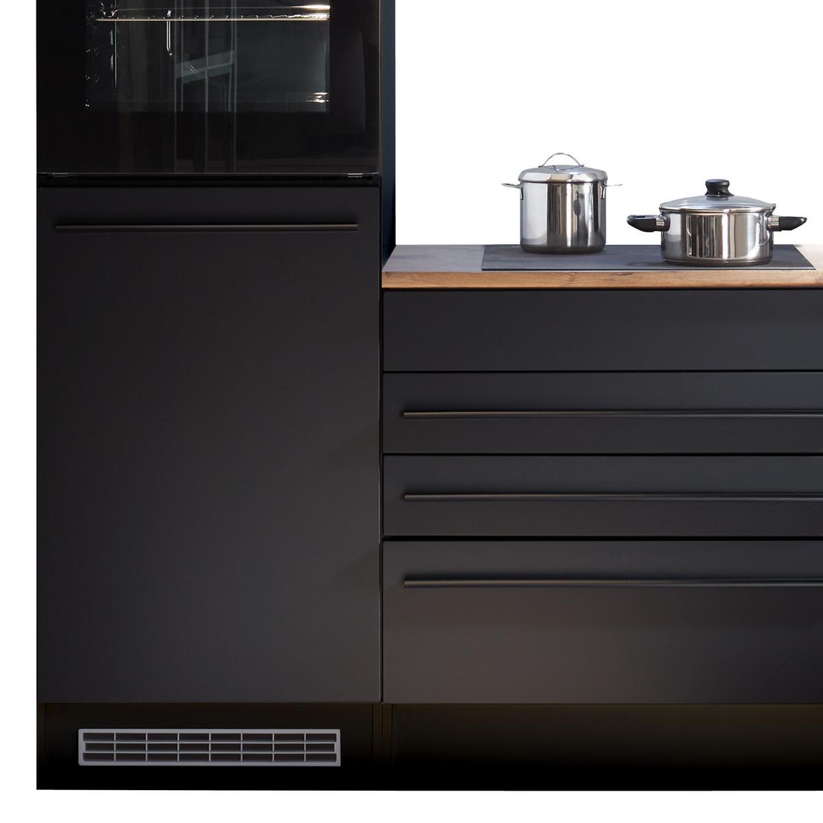 Küchenblock Jazz mit Geräten ca. 260 cm Schwarz - Eichefarben/Schwarz, LIFESTYLE, Holzwerkstoff/Kunststoff (260cm) - P & B