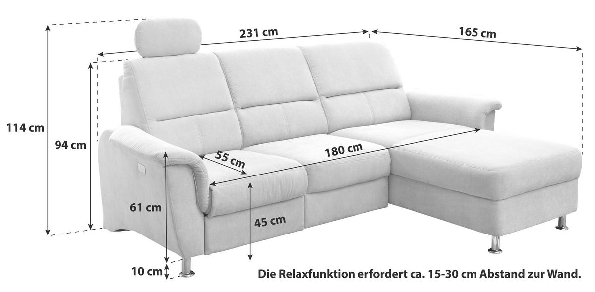 Ecksofa Parole Relaxfunktion + USB Anschluss Parole, Mikrof. - Chromfarben/Rot, MODERN, Textil/Metall (231/165cm) - Livetastic