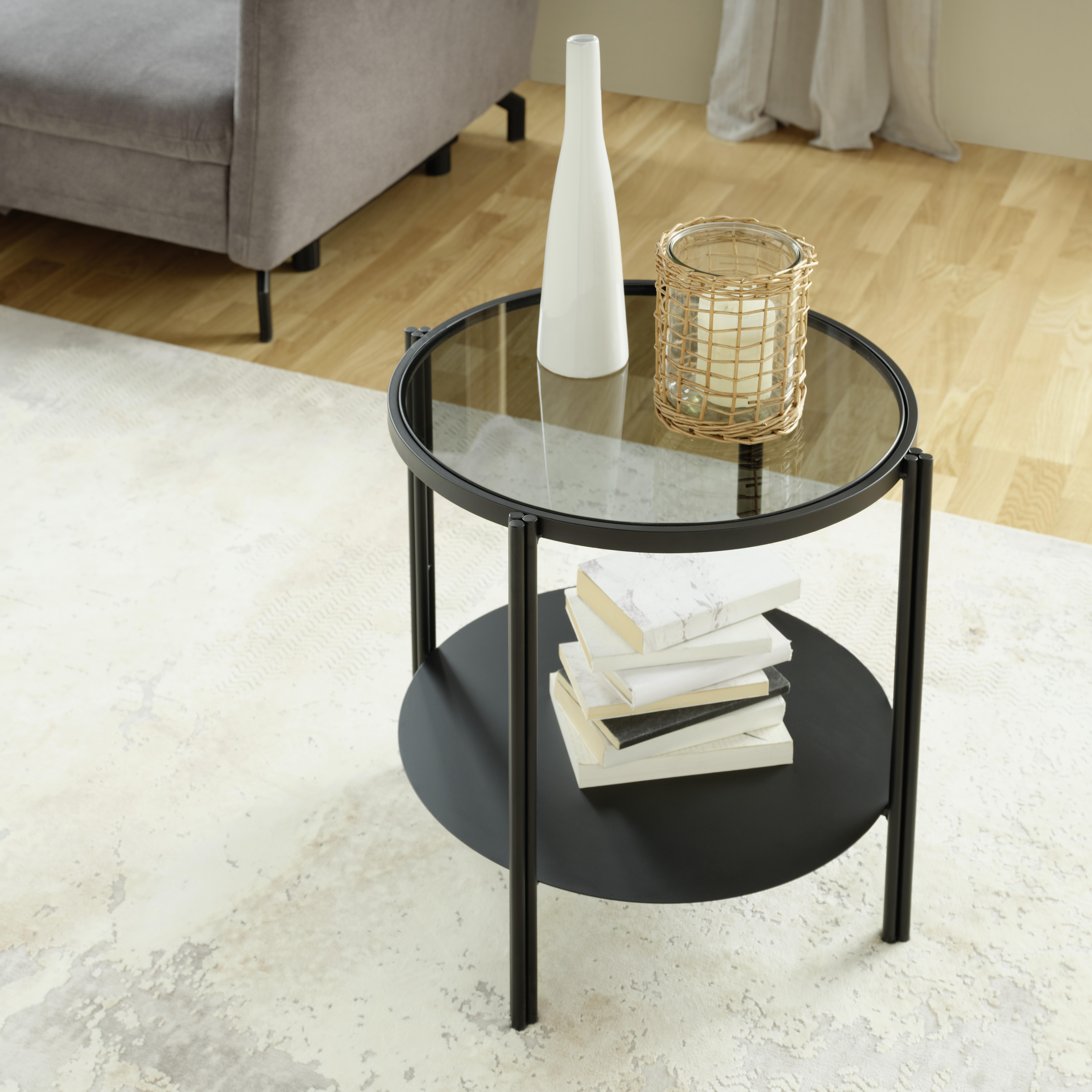 Beistelltisch Finn in Grau/Schwarz - Schwarz/Grau, Modern, Glas/Metall (50/50/51cm) - Premium Living