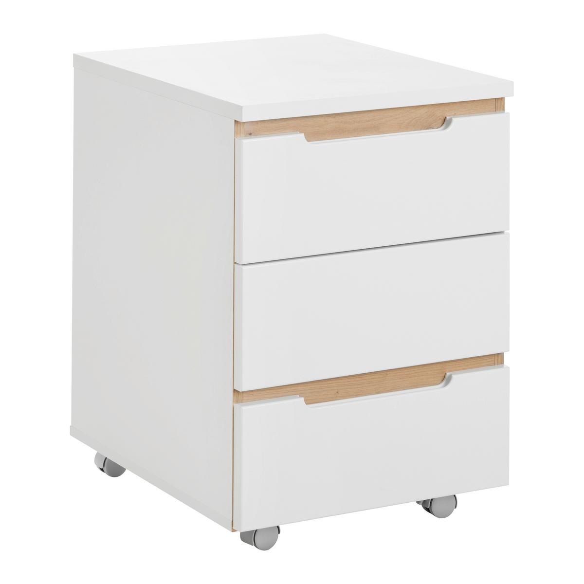 Rollcontainer Dallas Weiß/Eiche Artisan - Silberfarben/Weiß, MODERN, Holzwerkstoff (45/66/55cm) - Mömax