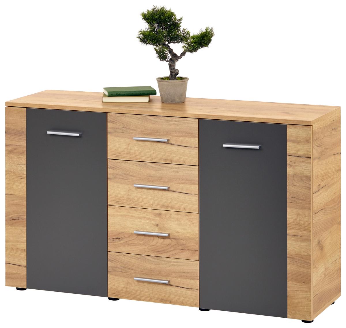 Komoda Uno - siva/barve hrasta, Moderno, leseni material (140/80/40cm) - Mömax
