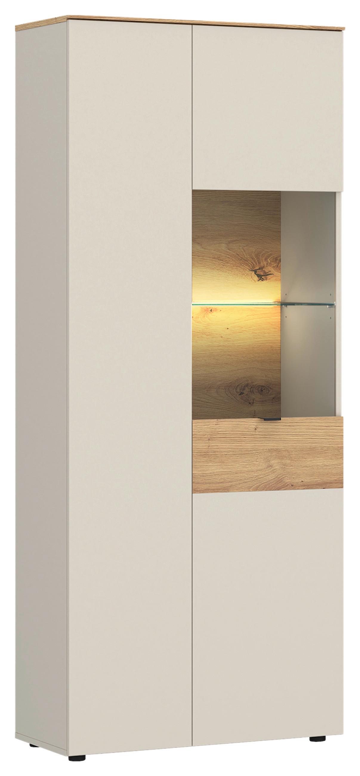 Vitrina Viona - kašmir/hrast Artisan, Basics, staklo/drvni materijal (80/195/40cm) - Modern Living
