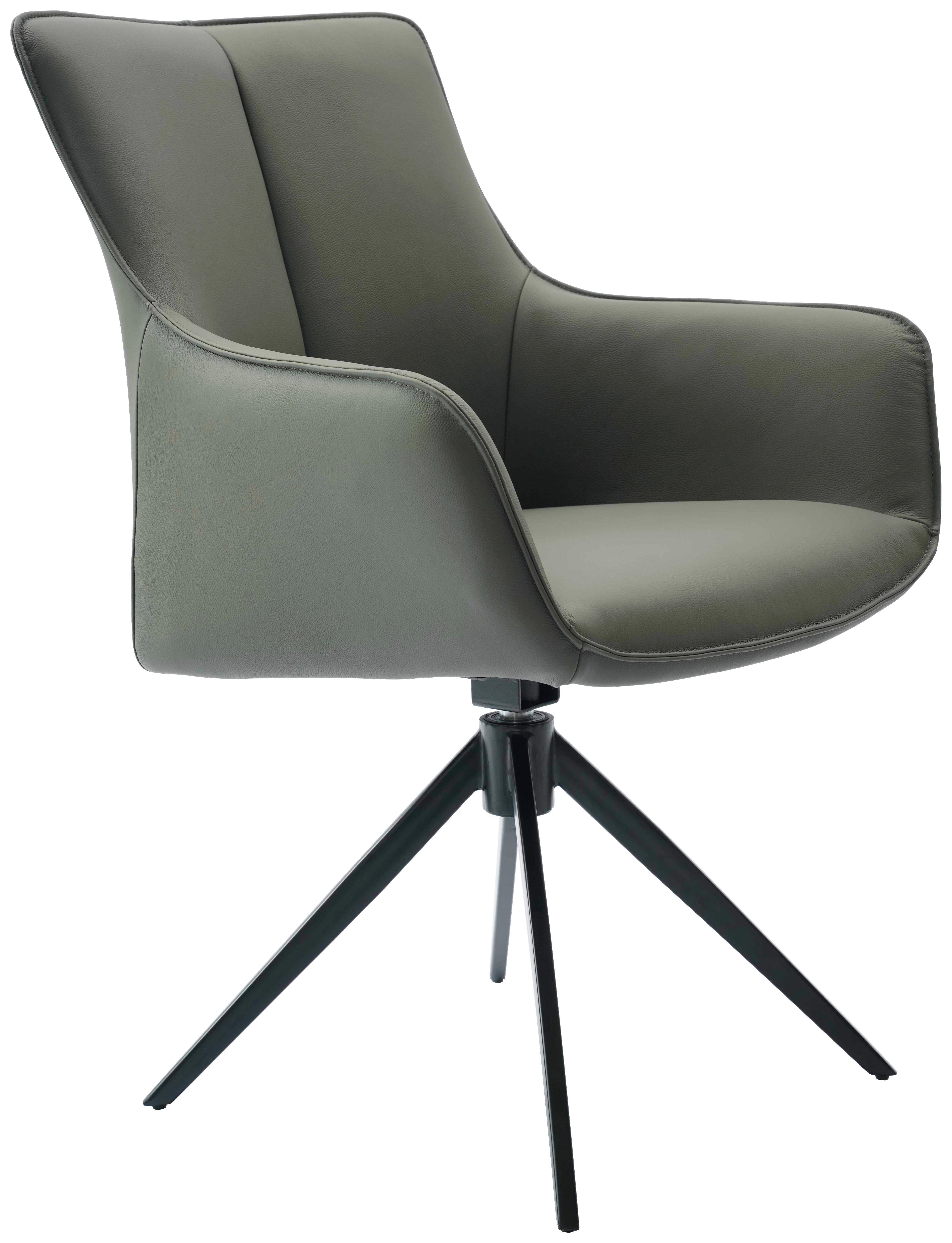 KRZESŁO Z PODŁOKIETNIKAMI YUKI -EXKLUSIV- - zielony/czarny, Design, skóra/metal (64/87/60cm) - Novel