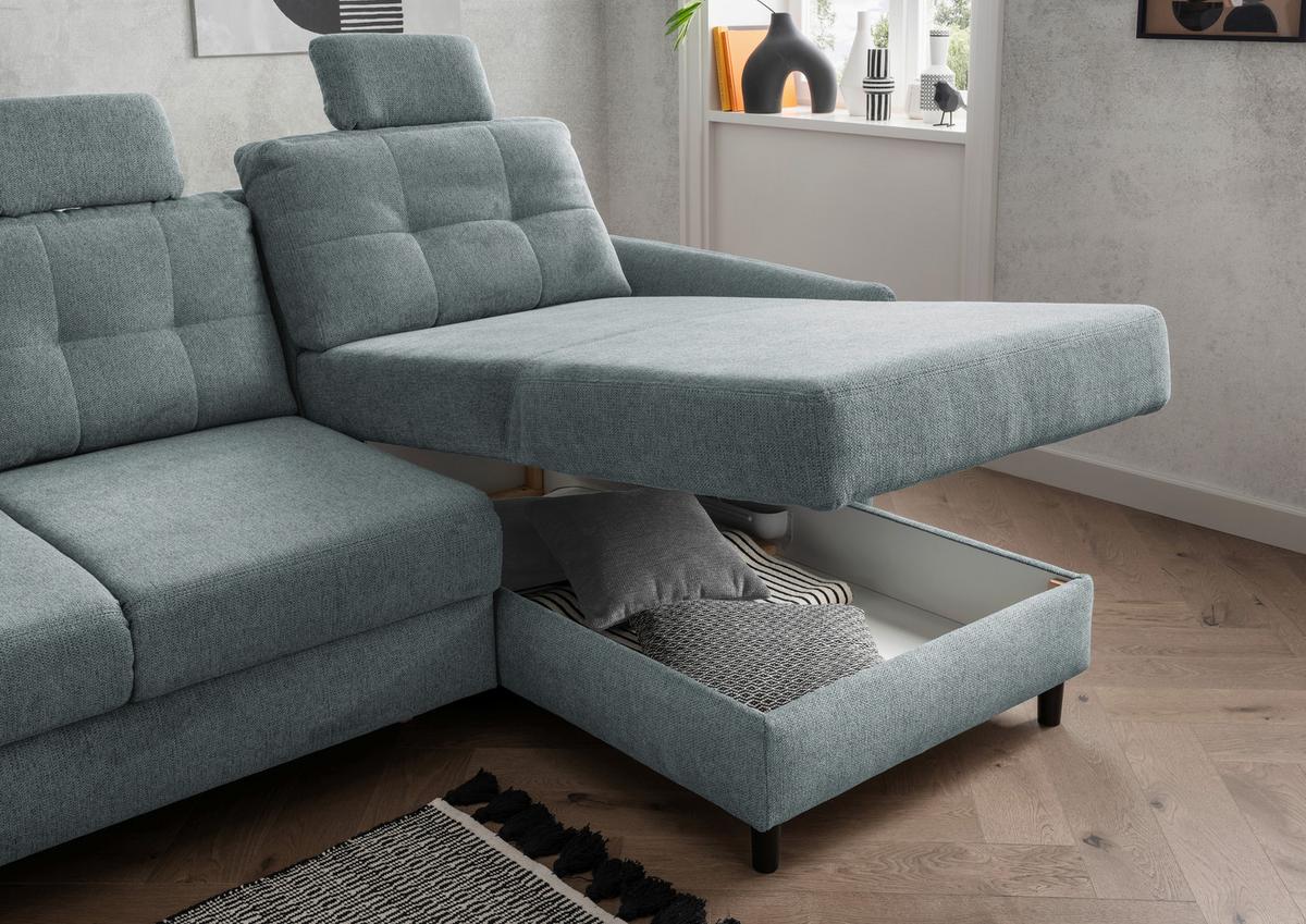 Wohnlandschaft Brizzini Mintgrau Chenille - Mintgrau/Blau, MODERN, Holz/Textil (250-280/176cm) - Livetastic