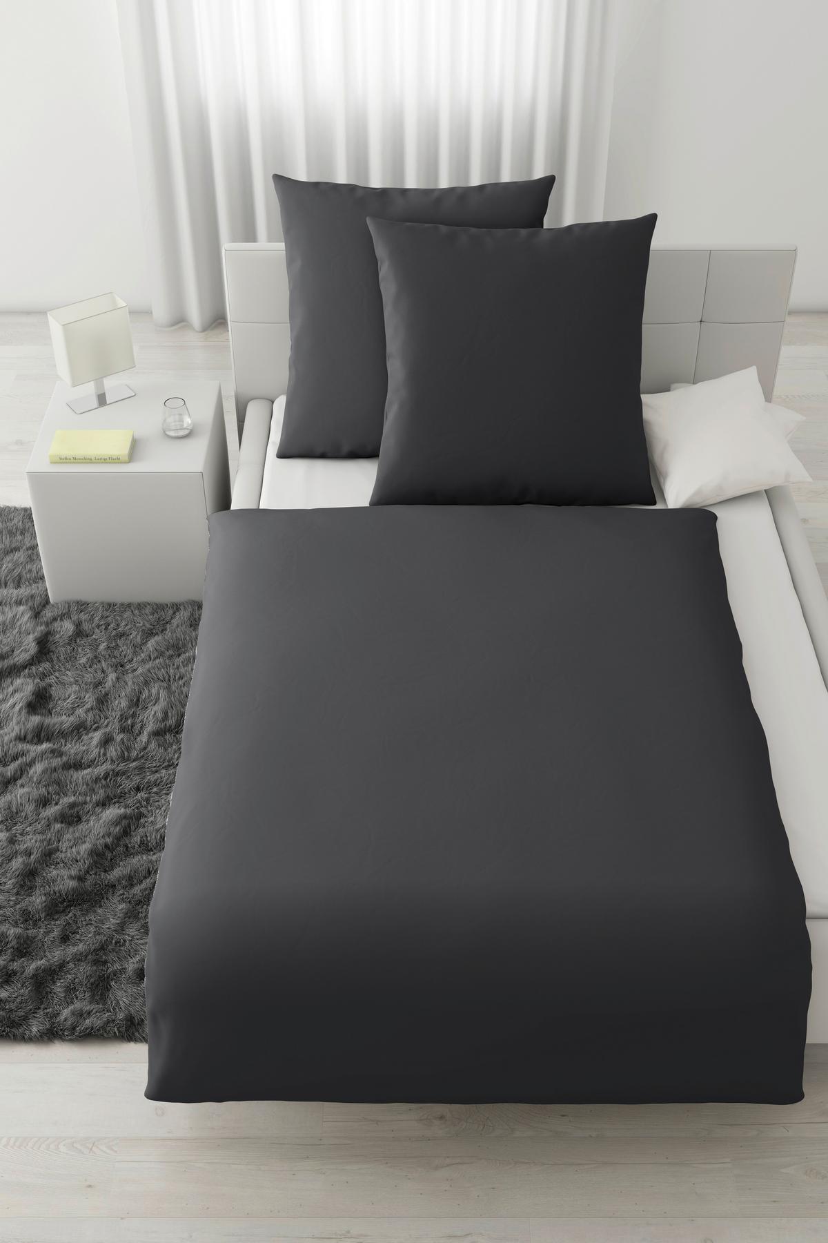 Bettwäsche Stone Washed Uni XXL Anthrazit ca. 200x200cm - Anthrazit, MODERN, Textil (200/200cm) - Modern Living