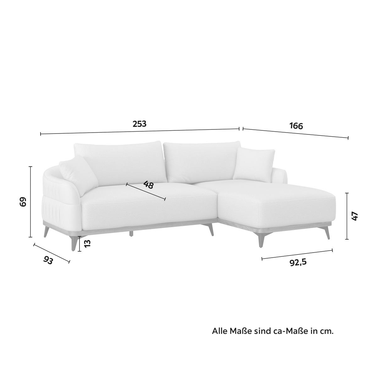 Wohnlandschaft Melia Creme Webstoff - Creme/Schwarz, MODERN, Holz/Textil (254/69/166cm) - Bessagi Home