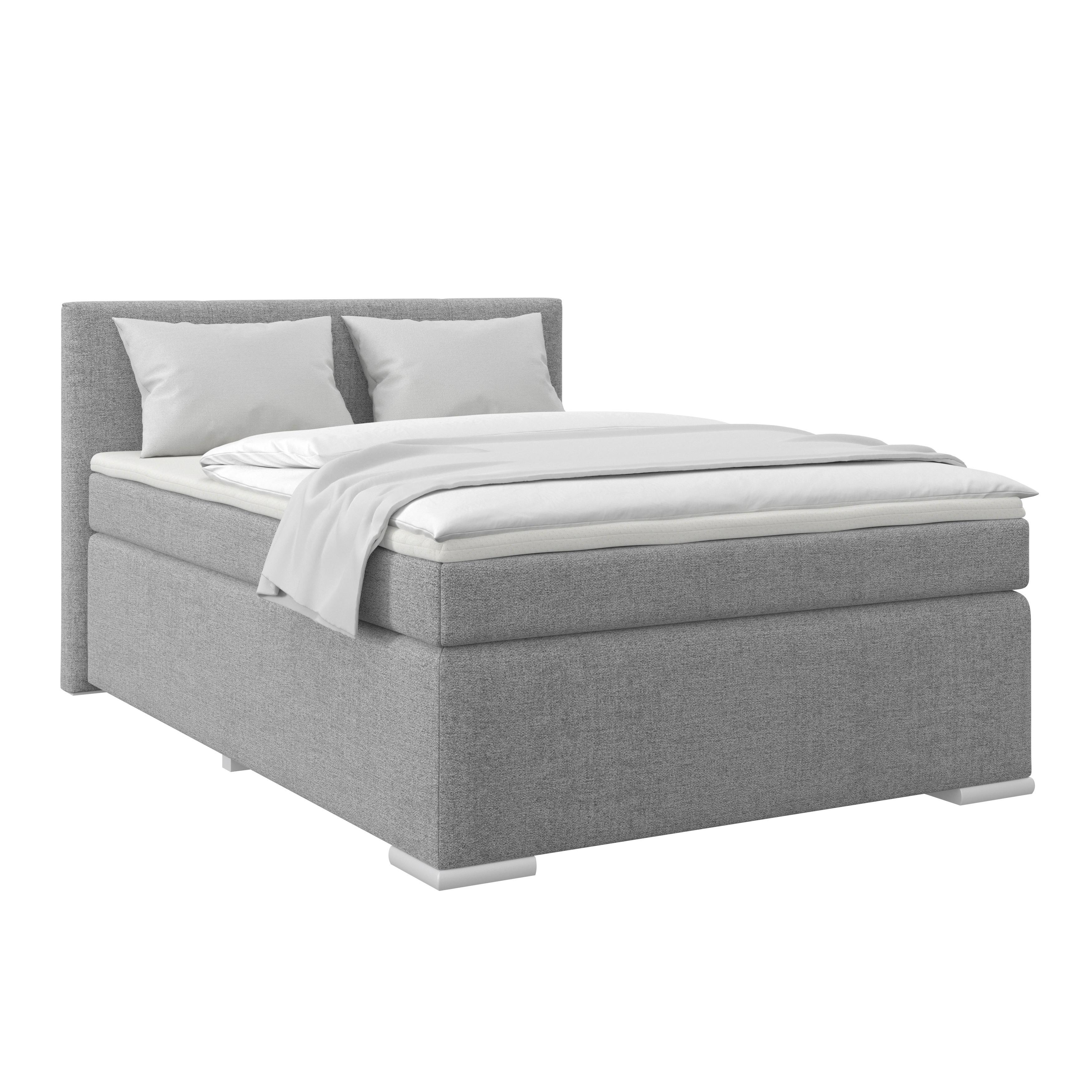 Boxspring Krevet Mira 1 - siva/boje aluminija, Basics, tekstil/plastika (140/200cm)