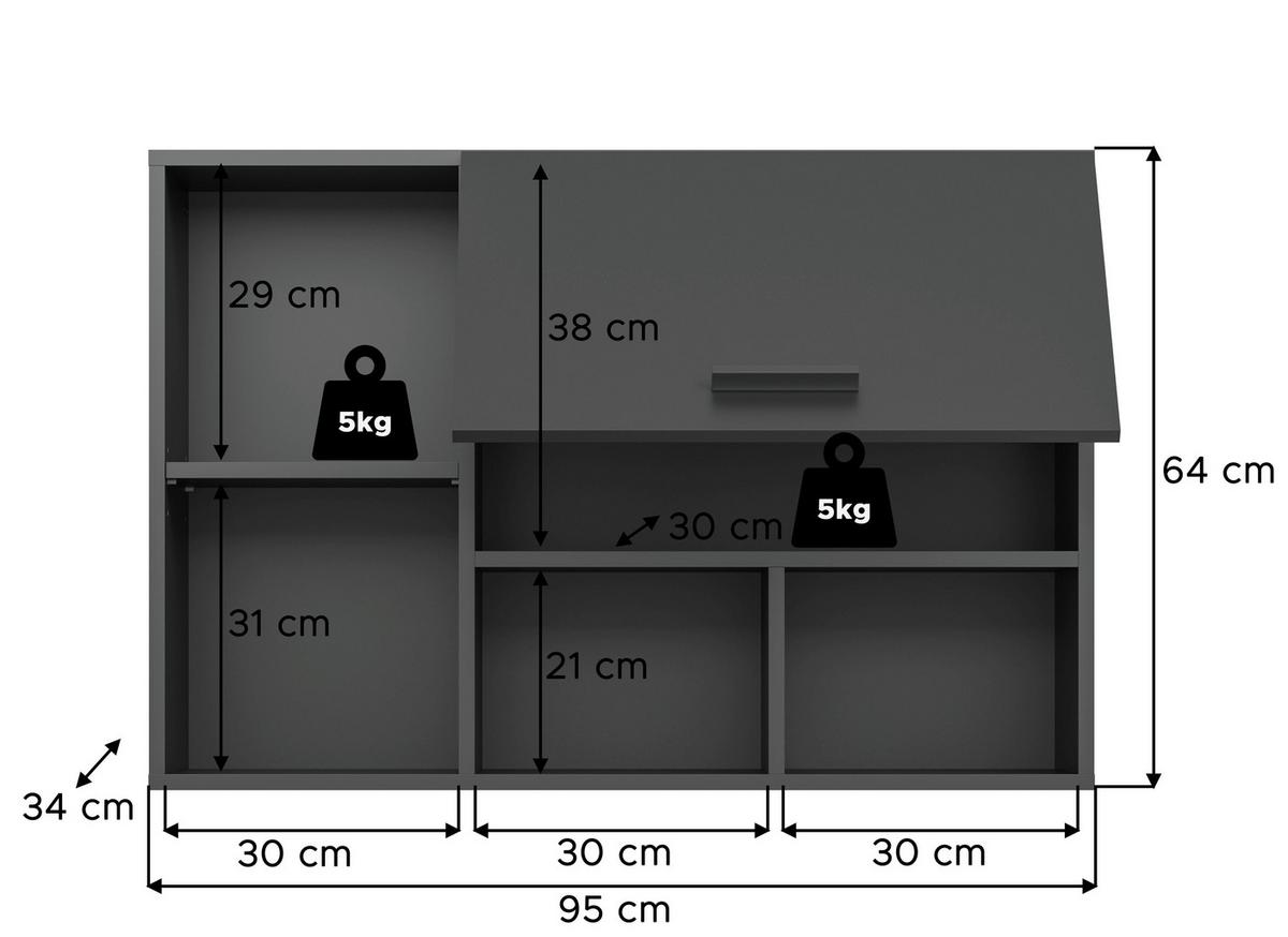 Hängeschrank Free Anthrazit - Anthrazit/Schwarz, Basics, Holzwerkstoff/Kunststoff (95/64/34cm) - MID.YOU