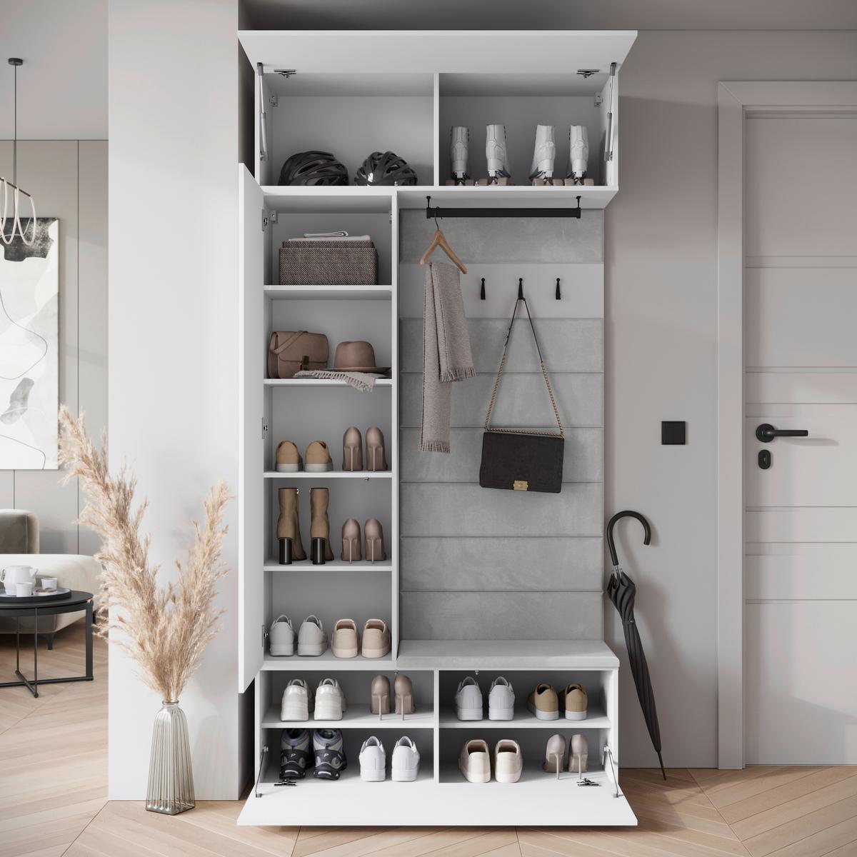 Garderobe Tejo ca. 115x232 cm Weiß hgl. - Weiß Hochglanz/Weiß, Trend, Holzwerkstoff (115/231,9/37,5cm) - Livetastic