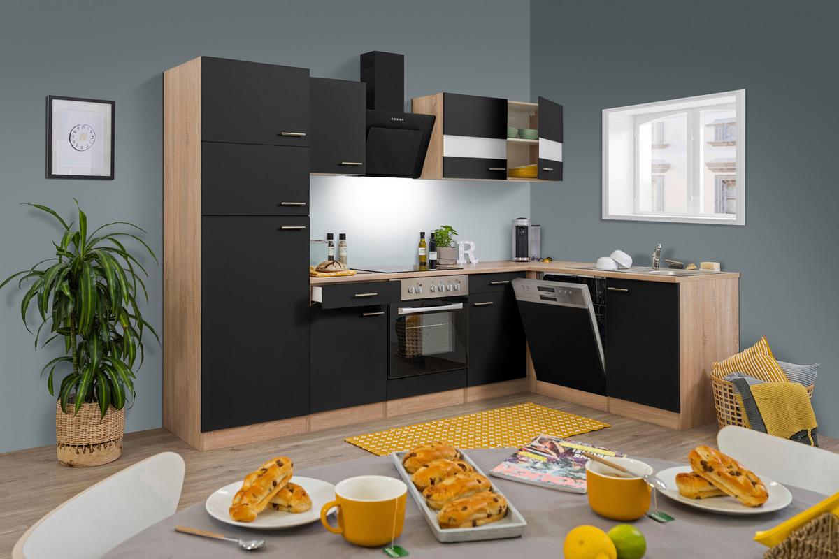 Küchenleerblock LBKBL280ESSS Schwarz/Eiche ca. 280x172 cm - Edelstahlfarben/Eichefarben, Basics, Holzwerkstoff/Metall (280/172cm) - Respekta