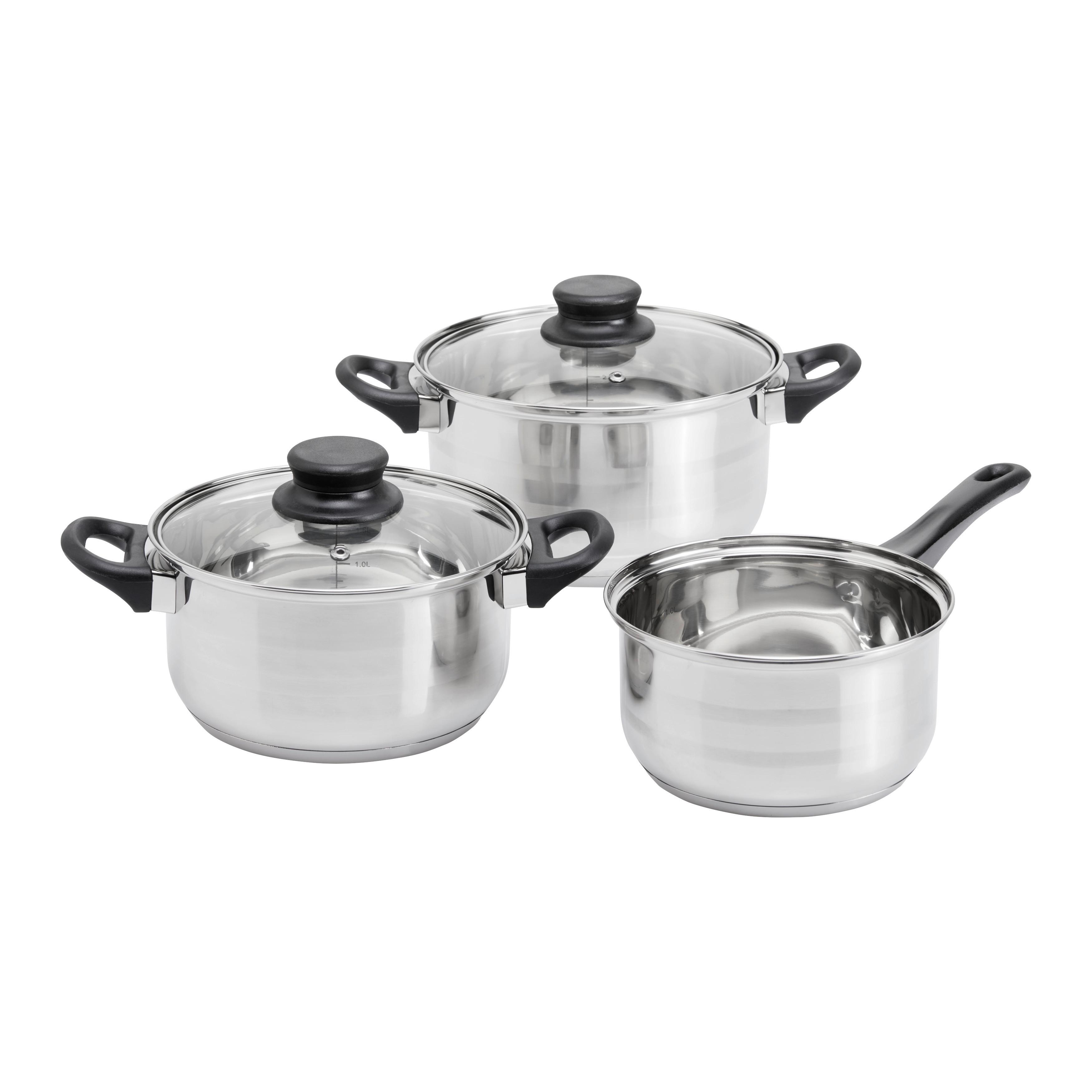 Kochtopfset Berta Edelstahlfarben, 5-teilig - Klar/Edelstahlfarben, KONVENTIONELL, Glas/Metall - Based