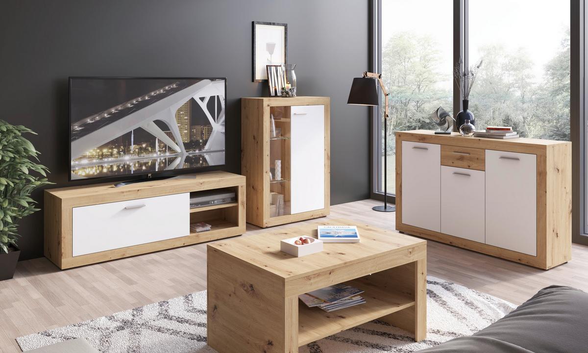 Comodă cu uși BRILON - alb/stejar Artisan, Romantik / Landhaus, material pe bază de lemn (135,2/86/35cm) - Modern Living