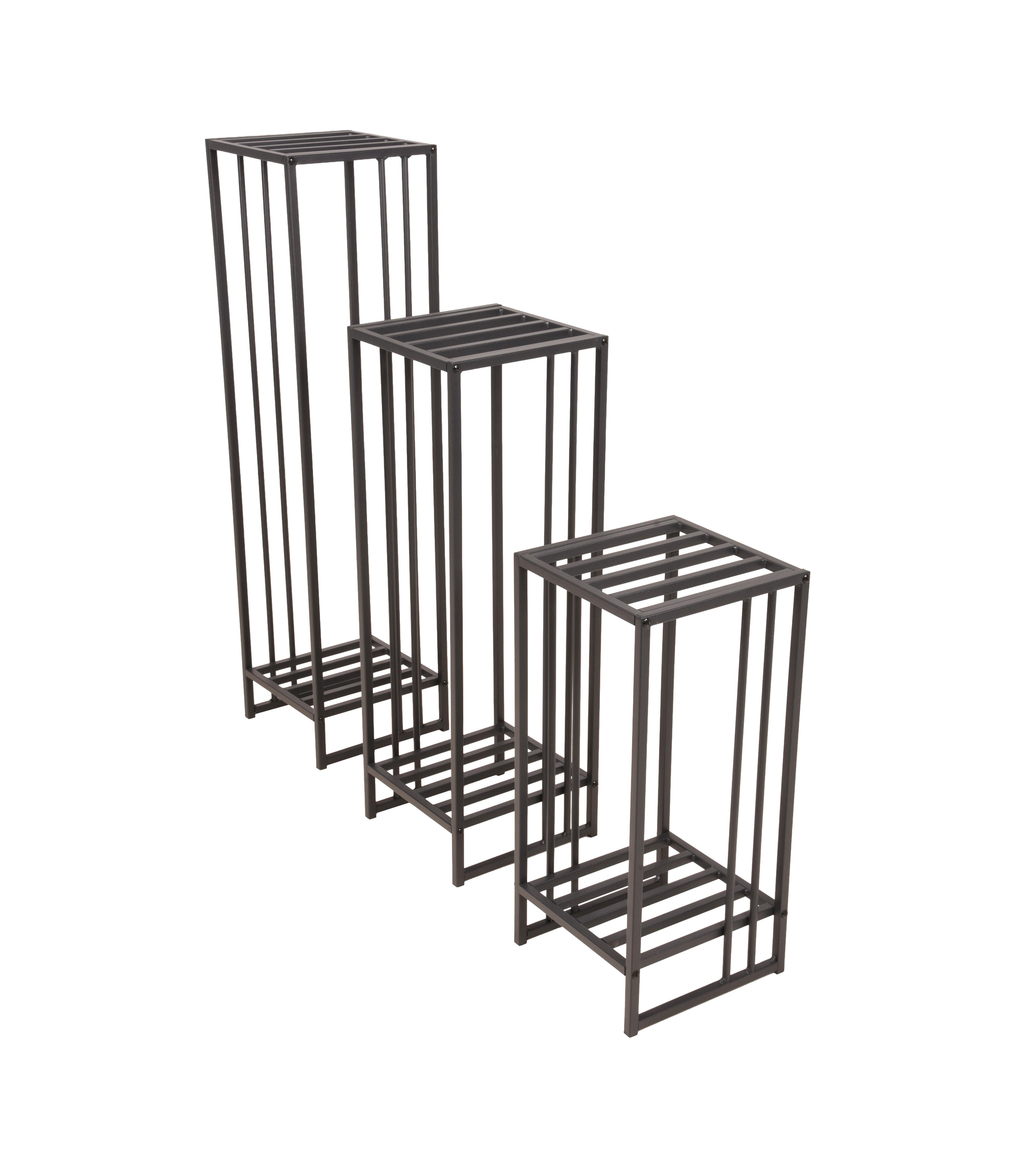 BLUMENTISCHSET PFLANZSTÄNDER TEYA, 3ER-SET - Schwarz, MODERN, Metall (25/25/95cm) - Gardenson