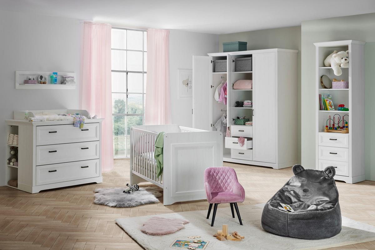 Kleiderschrank Marilou in Weiss ca. 164x206x64cm - Weiss/Nickelfarben, Romantik / Landhaus, Holzwerkstoff/Metall (164/206/64cm) - Zandiara