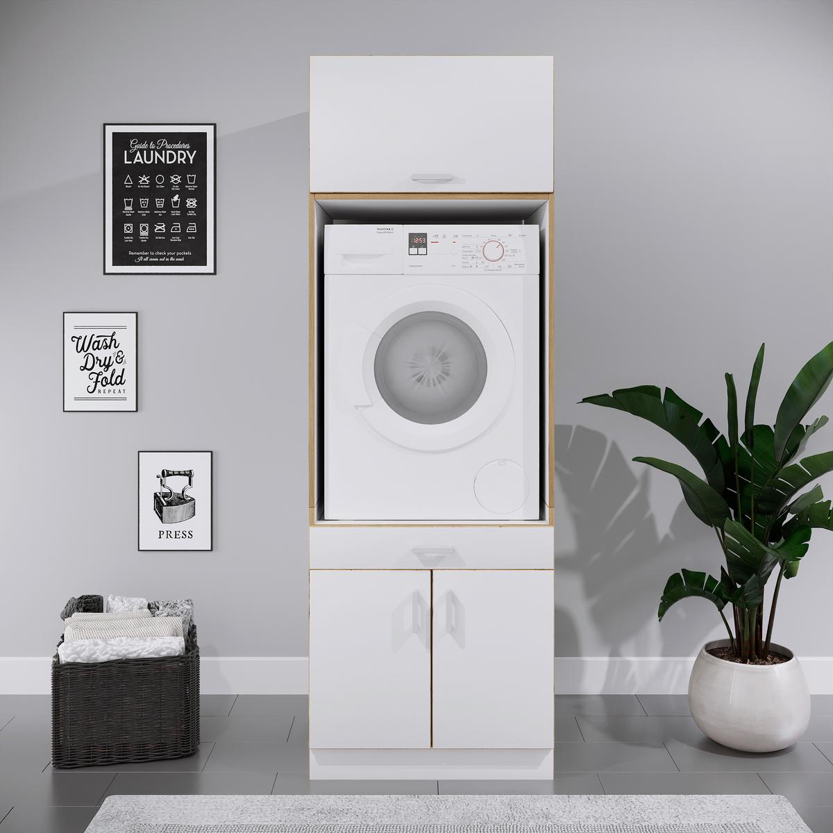 Waschmaschinenschrank Rislo - Honigeiche/Weiss, Trend, Holzwerkstoff/Kunststoff (67/200/68cm) - MID.YOU