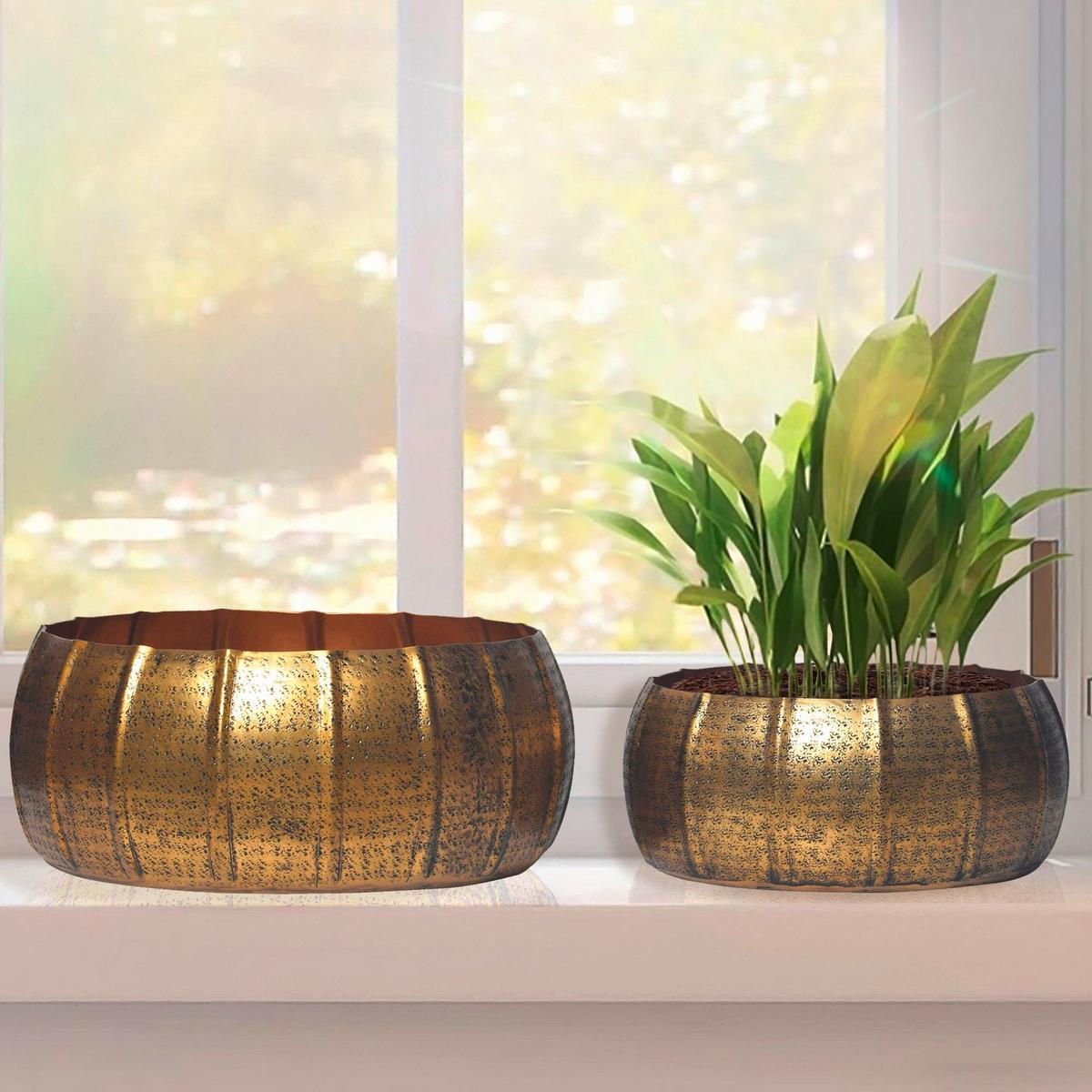 DEKOVASE PFLANZKÜBEL 2ER SET GOLD - Goldfarben, Design, Metall (39/17/39cm) - Livetastic